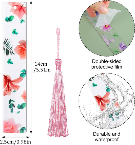 10Pcs Flower Resin Bookmark Transparent Floral Bookmarks for Women Cute Bookmarks Flower Page Marker with Tassels, Gifts for Book Lovers, Women, Kids