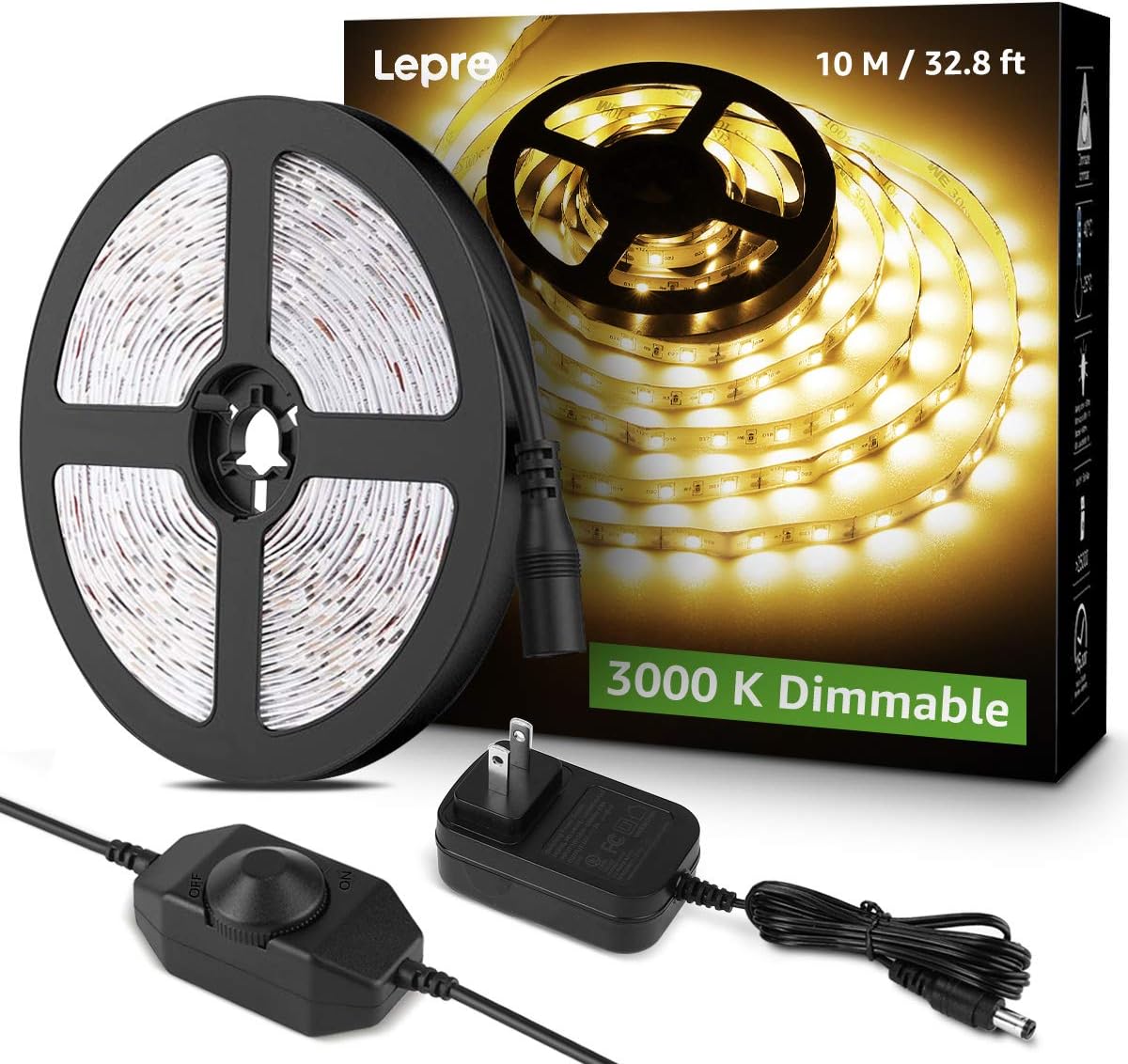 Lepro LED Strip Light, 32.8Ft Dimmable Vanity Lights, 3000K Super Bright LED Tape Lights, 420 LEDs SMD 2835, Strong 3M Adhesive, Suitable for Home, Kitchen, Under Cabinet, Bedroom, Warm White
