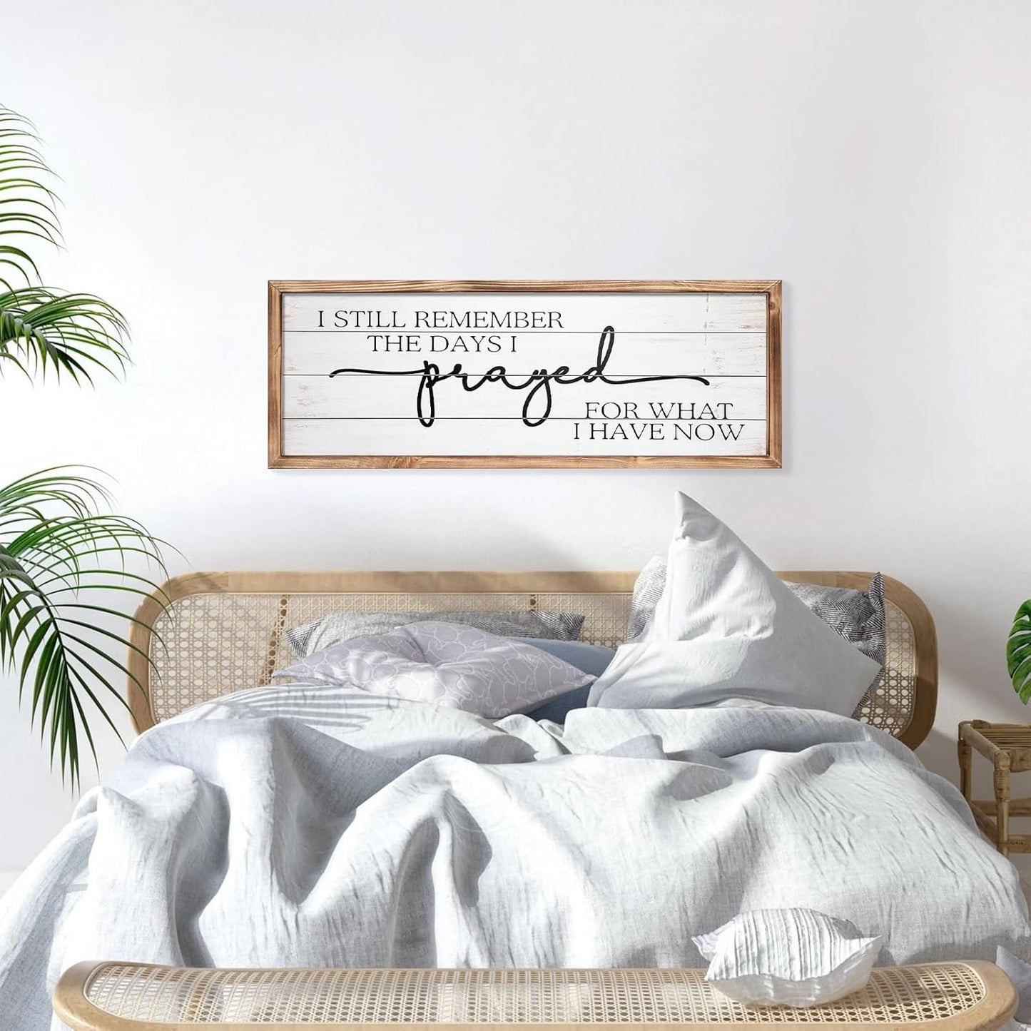 MODE HOME Large Wall Art - "I Still Remember The Days I Prayed for What I Have Now" - Inspiring Farmhouse Wall Decor for Bedroom, Above Bed Wall Decor, Living Room, or Dining Room Display, Rustic Bedroom Wall Art for Home Decor 42x15 inch