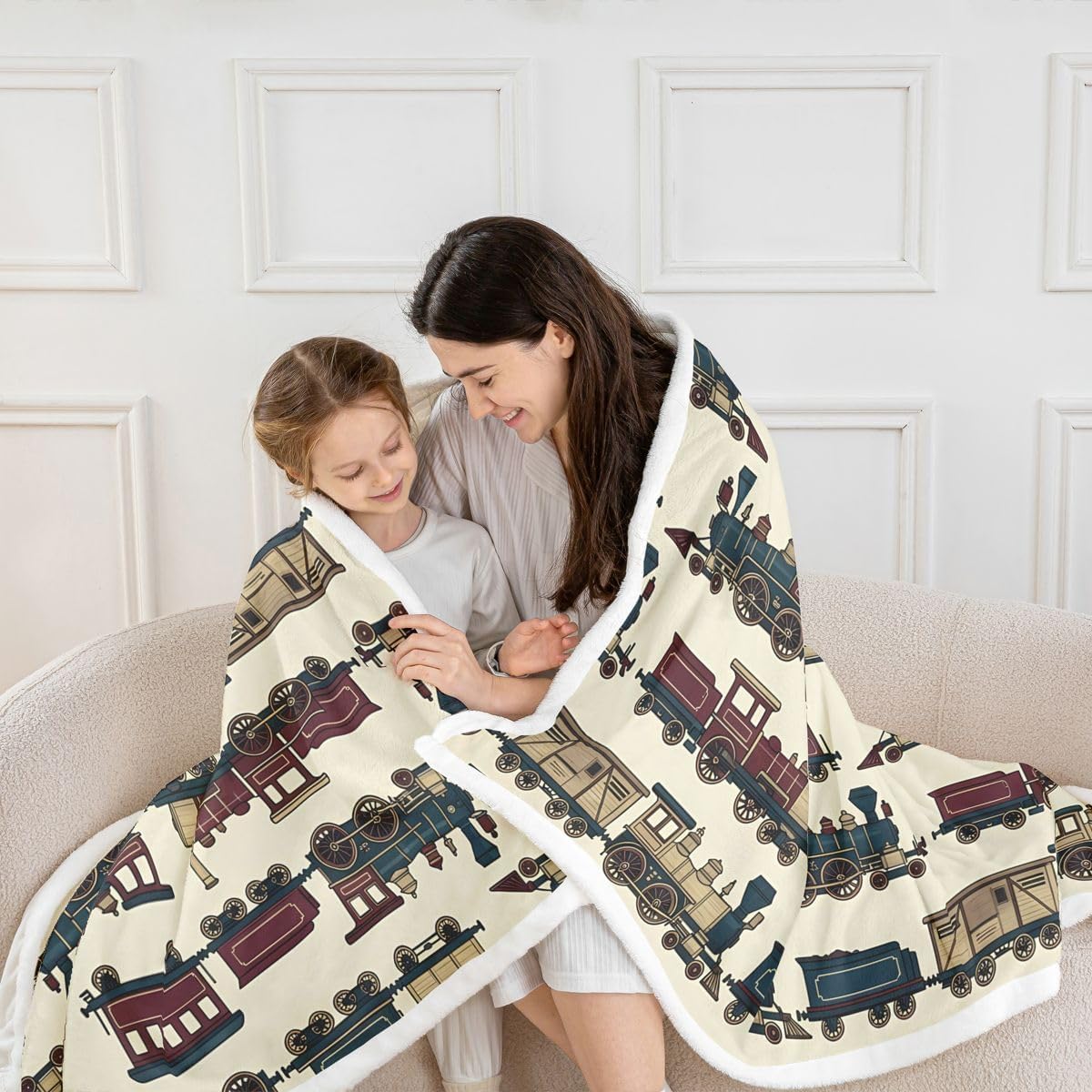 Feelyou Vintage Train Sherpa Throw Blanket for Couch Cartoon Steam Engine Super Soft Cozy Fleece Car Theme Blanket for Winter, Plush Throw Truck Tractor Baby 30"x40" All Season