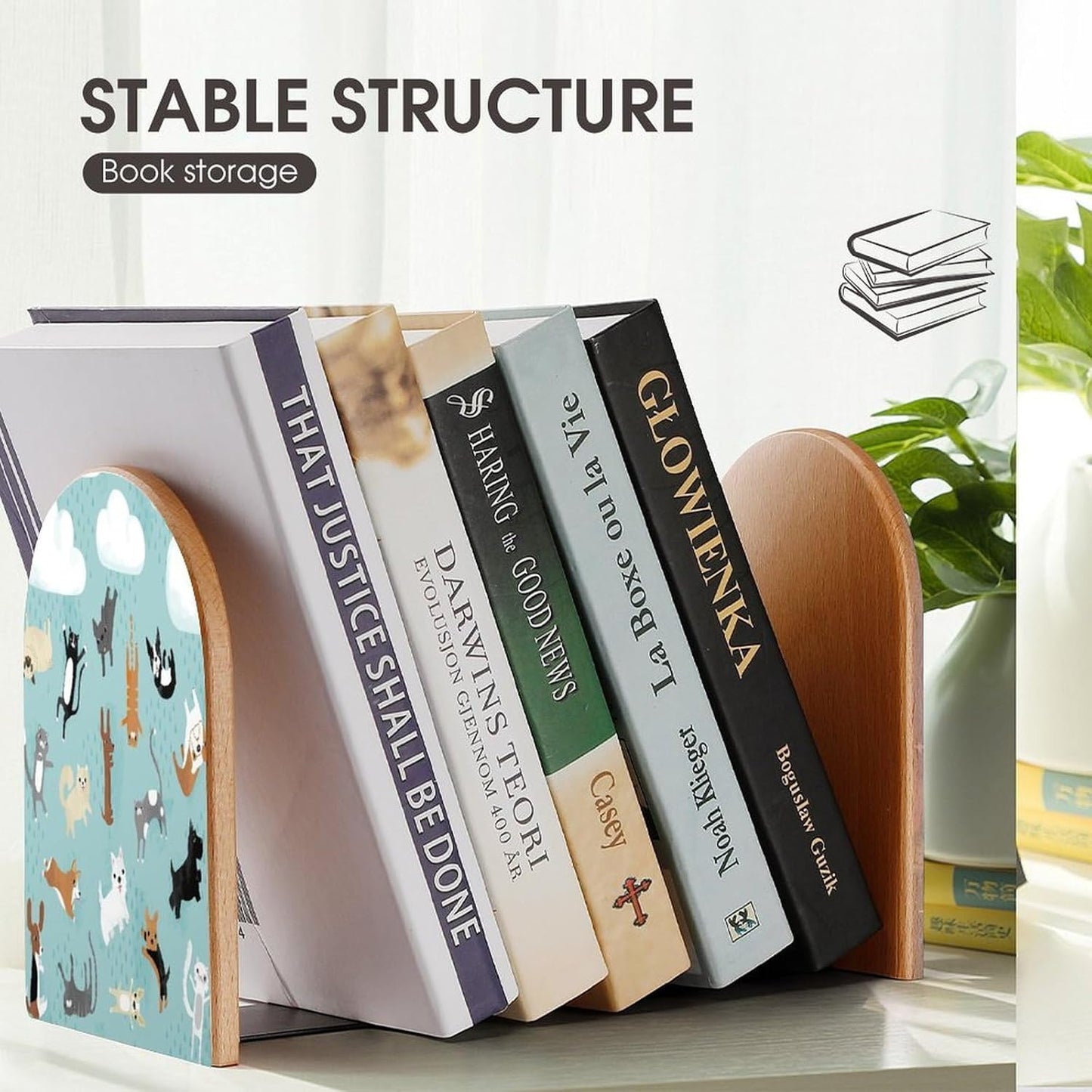Rain Cat and Dog Wooden Bookend Non-Slip Book Ends Heavy Duty Book Stopper with Metal Base Books Holderd Decorative Bookends Stands Firmly for Office Supplies