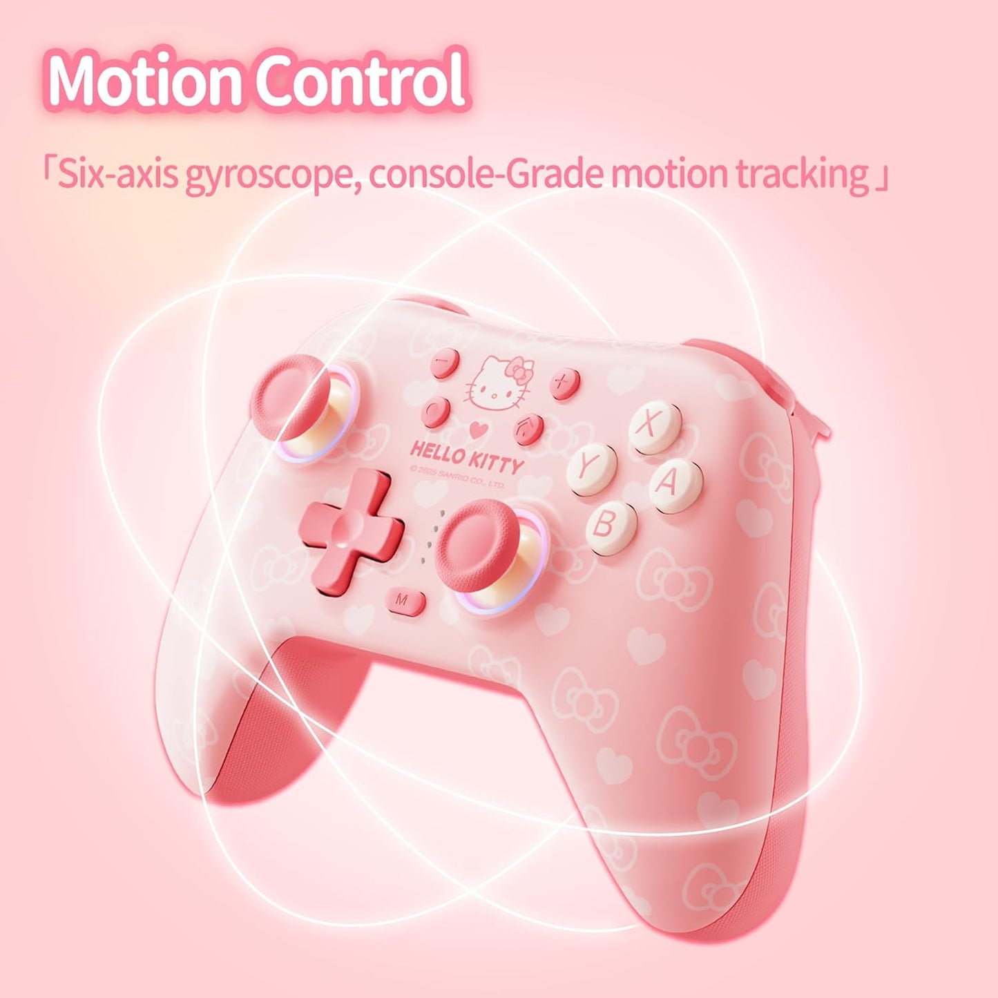 Kuitmor Pink Switch Controller,Hello Kitty Hall Effect Controllers Wireless for Switch 2/1/OLED/Lite,PC,Android,iOS | Bluetooth + Wired,1000mAh Battery,6-Axis Gyro,Dual Vibration,RGB Breathing Light
