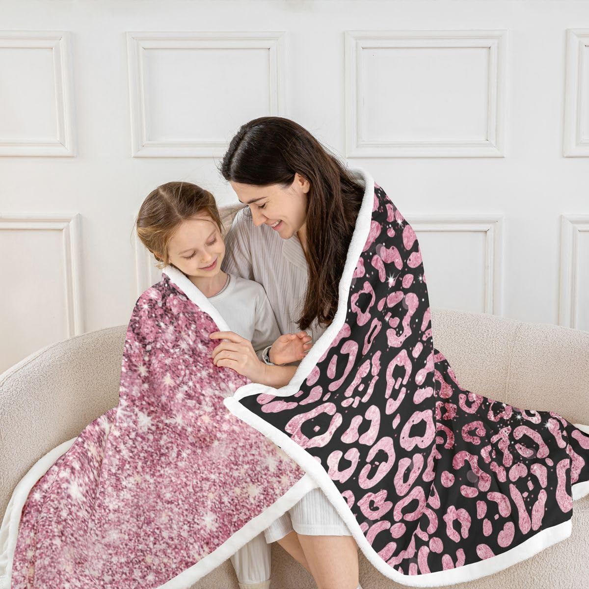 Feelyou Pink Leopard Sherpa Throw Blanket for Couch Glitter Leopard Print Super Soft Cozy Fleece Fashion Cheetah Blanket for Winter, Plush Throw Baby 30"x40" All Season