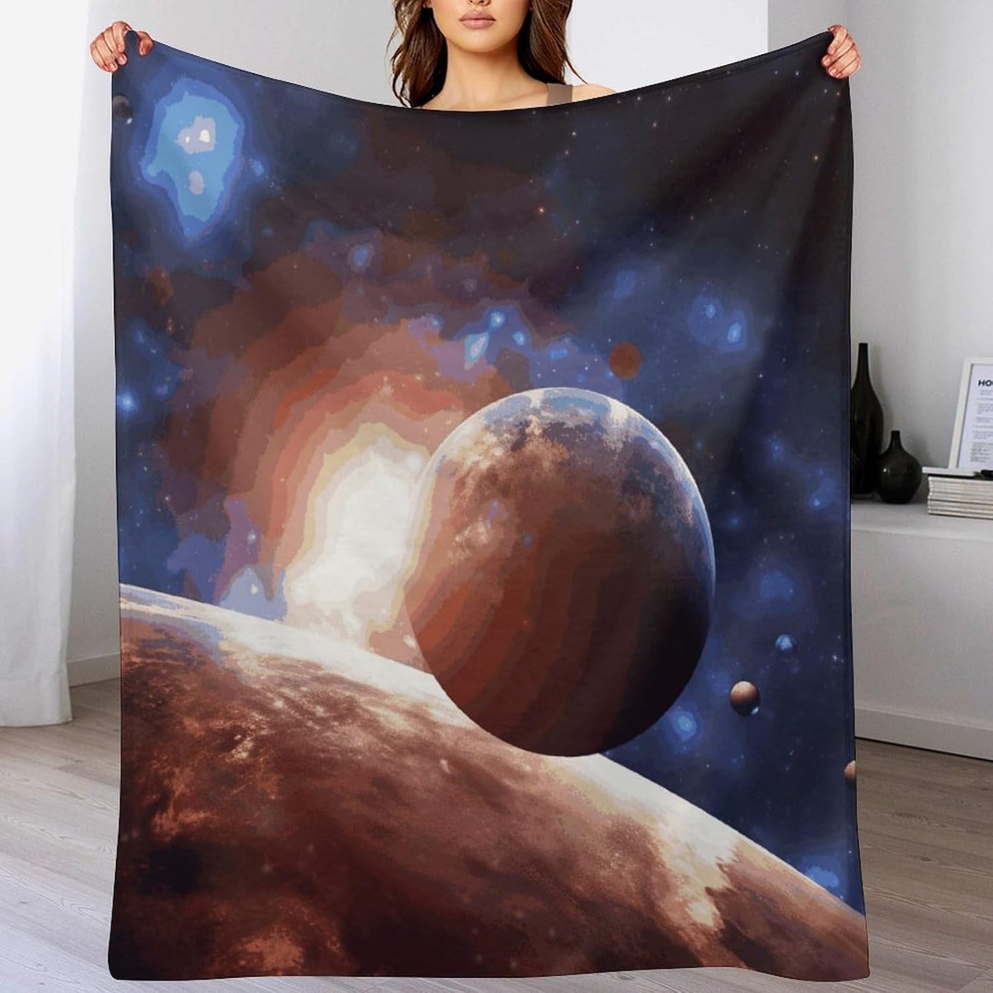 Planets in Space Background Blanket Super Soft Lightweight Throw Blanket Cute Cozy Warm Bed Blanket Decorative Fuzzy Blanket All-Season Home Decor Gift for Sofa Couch Living Room 50"*60"（130 * 150cm）