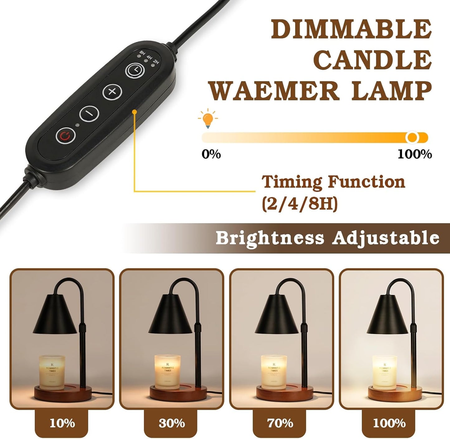 Candle Warmer Lamp with Timer Dimmable, Birthday Gifts for Women Mom, Adiustable Height Modern Candle Warmer Black Candle Lamp for Jar Candle, Home Decor Vintage Wax Warmer with 2 Bulbs