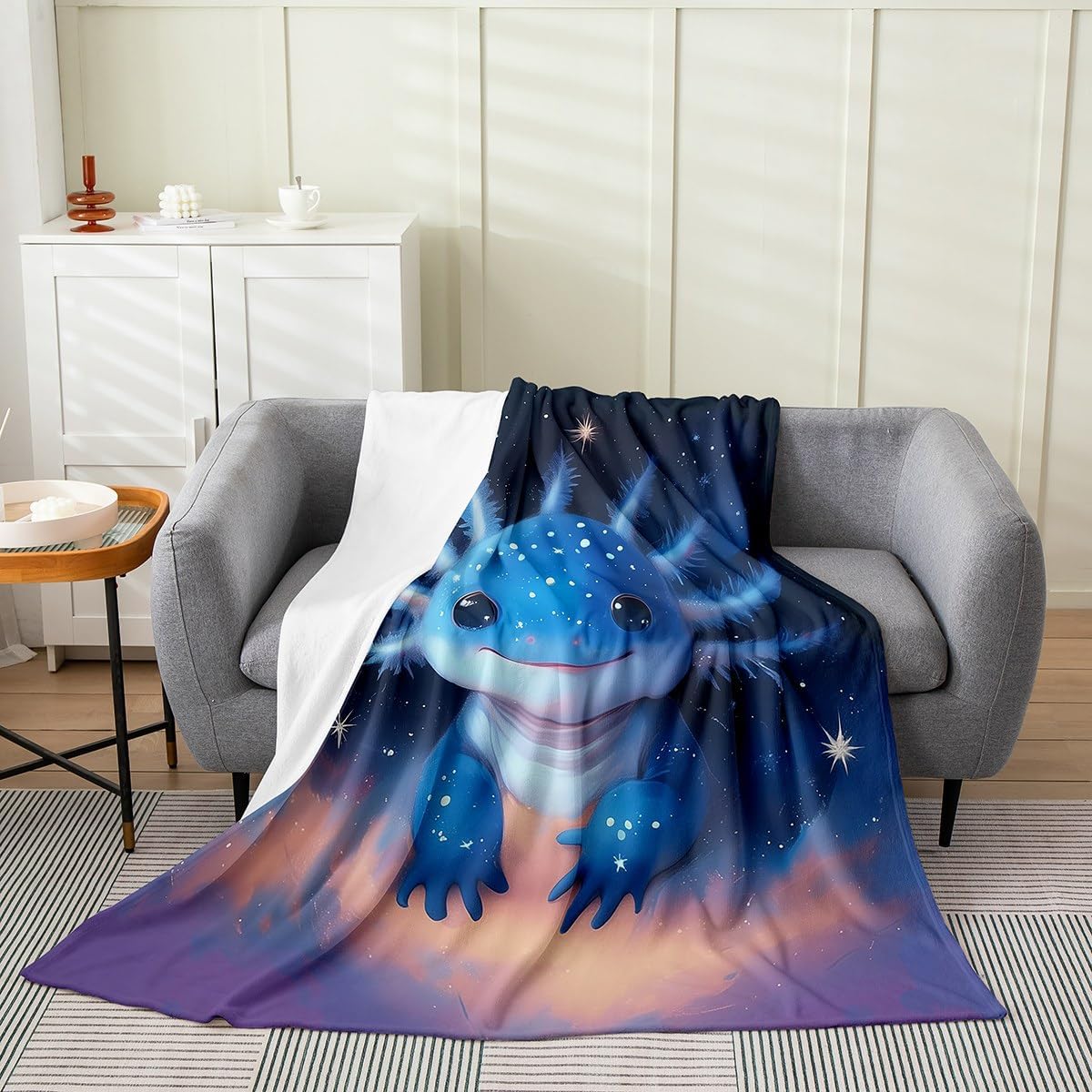 Erosebridal Cartoon Animal Axolotl Fleece Blanket Throw 50"x60" Cute Salamander Flannel Blanket Axolotl Fuzzy Plush Throw for Kids Boys Girls,Blue Purple Decor for Bed Couch