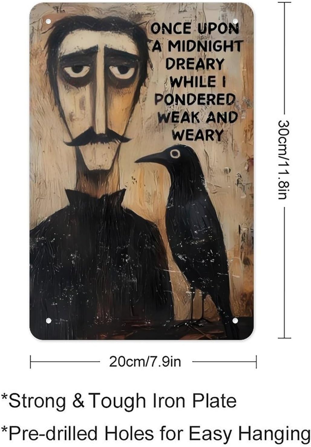 Edgar Allan Poe The Raven Metal Sign Poster 12x8 Inch Cute Gothic Folk Art Wall Decor Rustic Cottagecore Midnight Dreary Quote Home Bedroom Office Study Library Reading Nook Gift