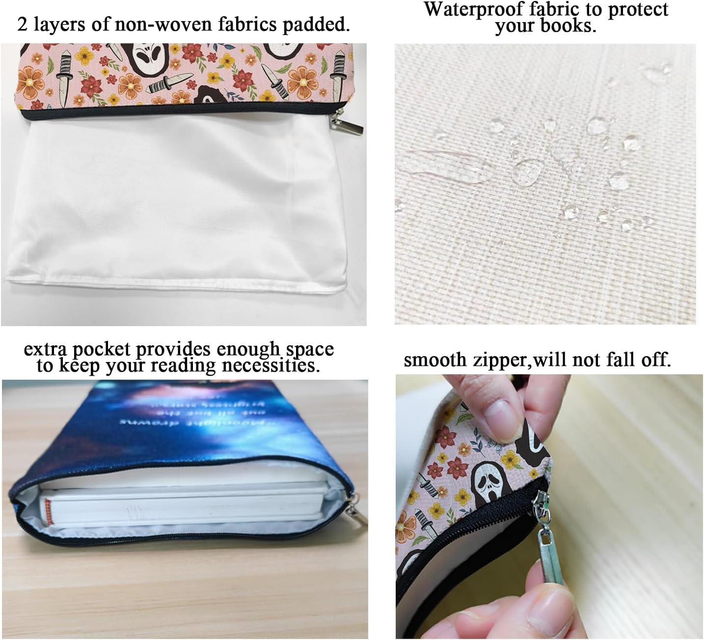 Book Sleeve, Death by Book Sleeve Reading, Book Cover Book Reader Gift Bookish Gifts Book Club Pouch Bookworm Librarian Gift 6JB011