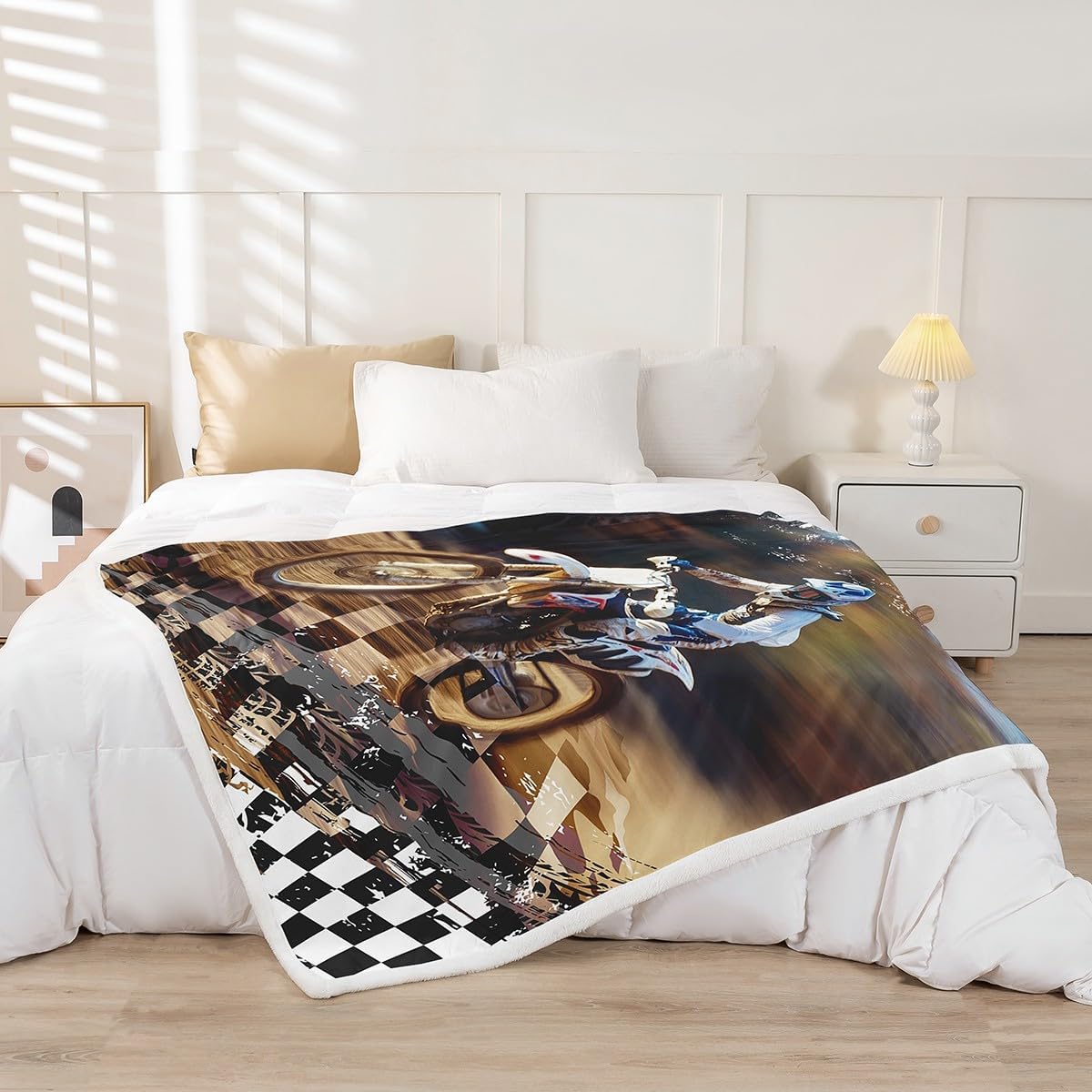 Feelyou Dirt Bike Sherpa Blanket for Bed Sofa Couch Kids Boys Girls Twin 60"x80" Motorcycle Racer Fleece Throw Blanket Ultra Soft Extreme Sports Plush Blanket Motocross Rider Fuzzy Blanket Motorbike