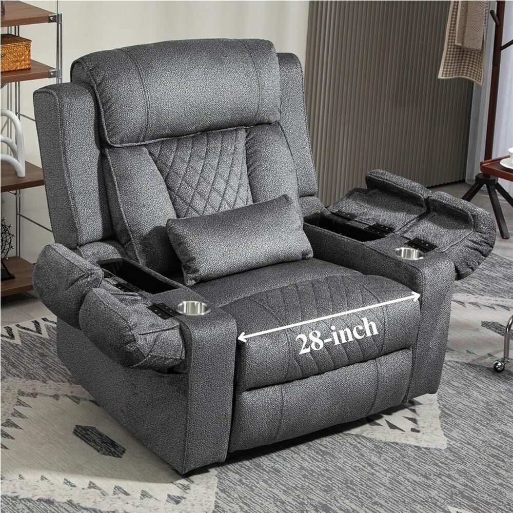 Ergonomic Electric Power Lift Recliner Sofa for Seniors Adjustable Back & Leg, Heated Massage, Dual Cup Holders, Side Storage Pockets, USB Charging, Comfortable Fabric Reclining Chair