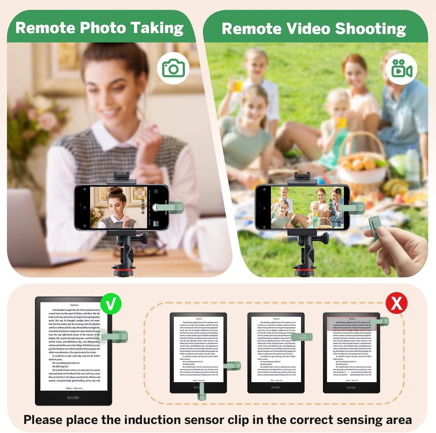 Page Turner Ring for Kindle,Remote Control for iPhone iPad Android Tablets E-Readers,Clicker Page Turner for Kindle Accessories for Camera Video Record&Shutter Selfie (Green)