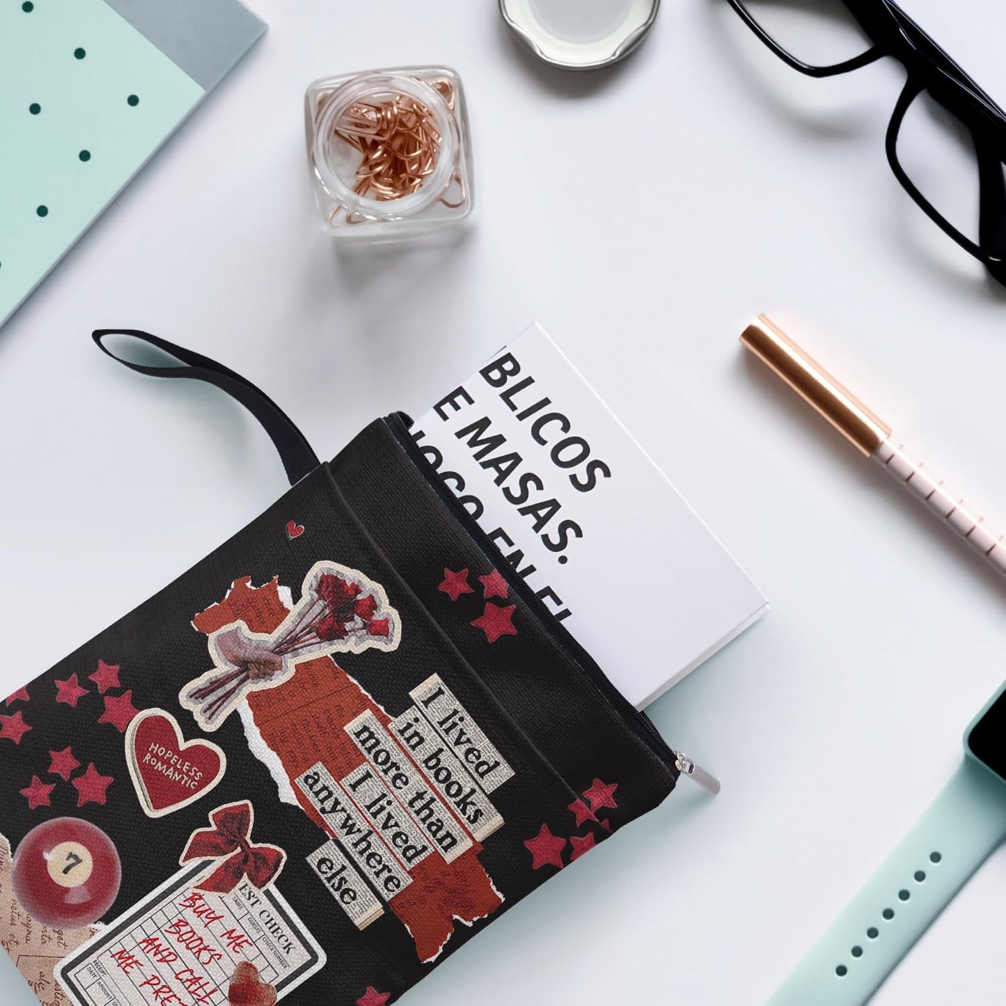 Black Lover Aesthetics Collage Pattern Book Sleeve for Book Lovers, Y2K Style Paperback Book Cover with Waterproof Zipper and Handle for Women, Librarian Reading Accessories & Bookish Group Gifts