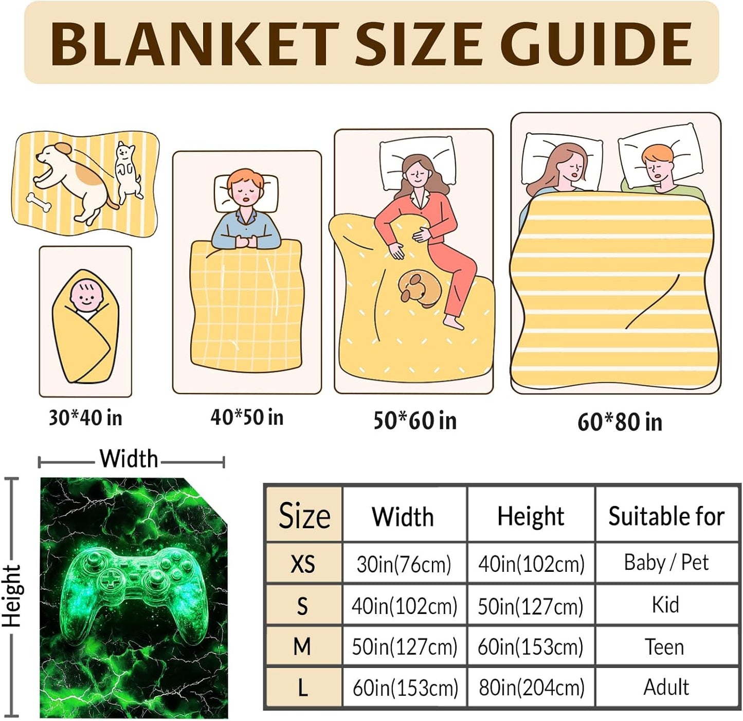 Kids Blanket for Boys Gamer Blankets for Boys 3-5 Green Gaming Throw for Gift, Cozy 50 x 40 Inches Flannel Throws for Bed Living Room Garden Camping