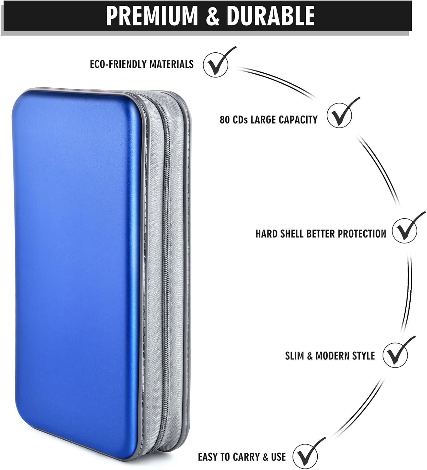 CD Case Wallet, 80 Capacity DVD VCD Media Blu-ray Case Wallet Holder Storage Organizer (Blue)