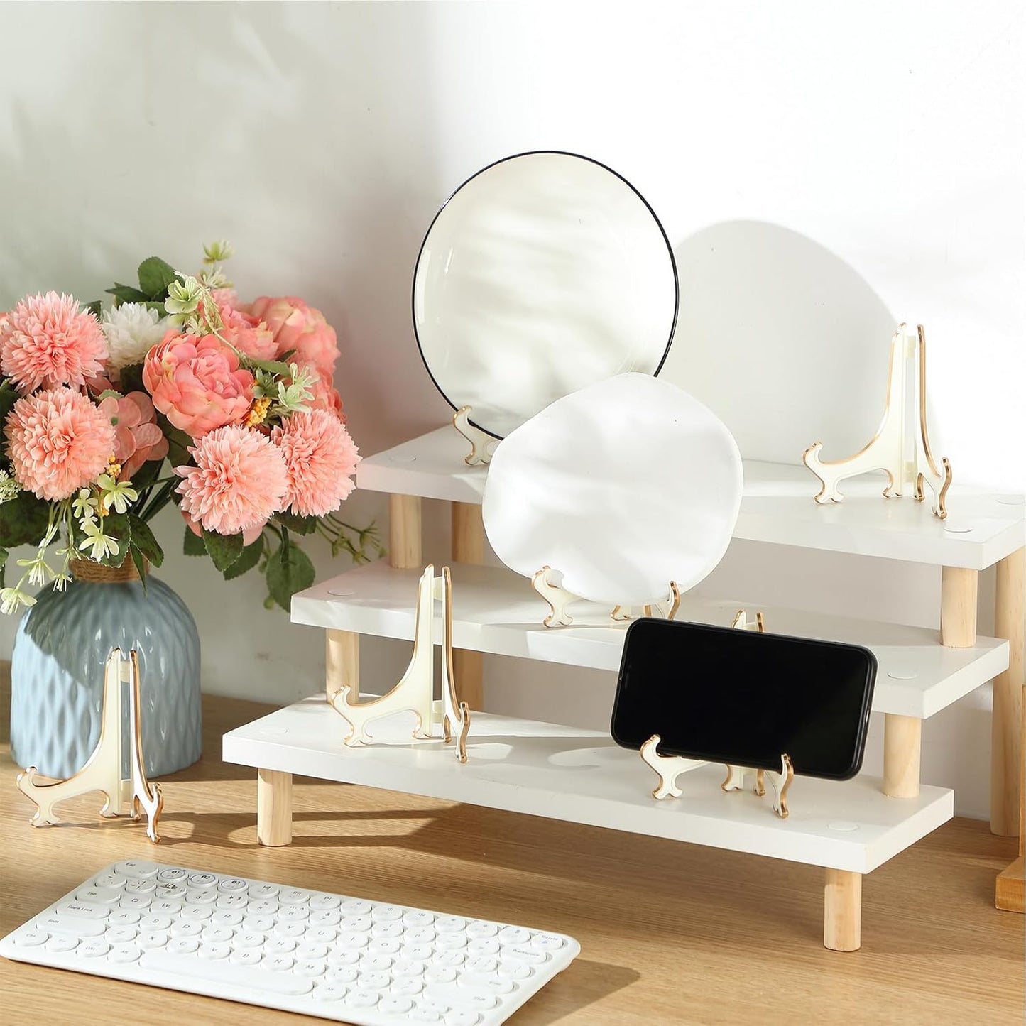 Boao 24 Pcs Acrylic Easel Plate Stands for Display Picture Frame White Gold Easel Holders Photo Card Magazine Book Cd Phone at Weddings Home Decoration(4 Inch)