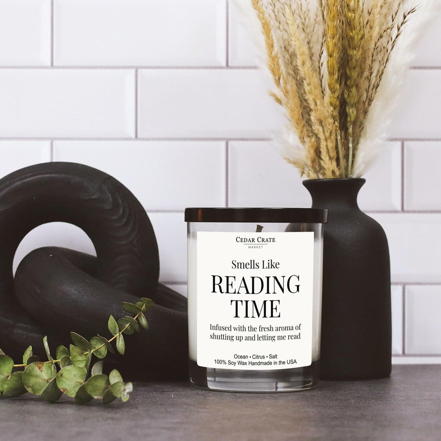 Cedar Crate Market - Book Lovers Gifts for Readers - Funny Bookish Candle for Women, Men, Best Friend, Librarian, Bookworm, Birthday, 14oz Ocean + Citrus + Salt Scented Soy Wax, Made in USA