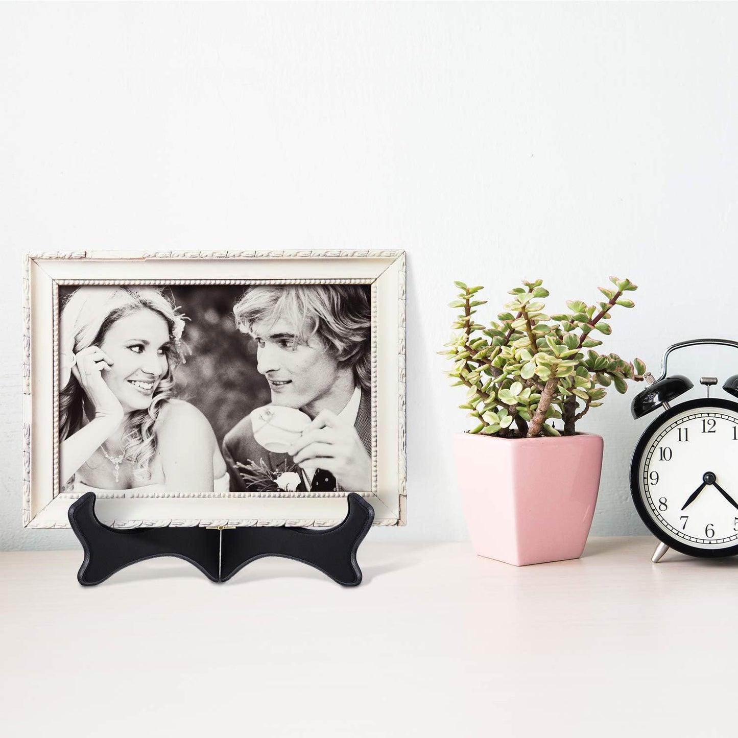 Tatuo 4 Packs 5 Inch Wooden Display Stand Decorative Plate Stands for Display Picture Frame Holder Easels(Black)