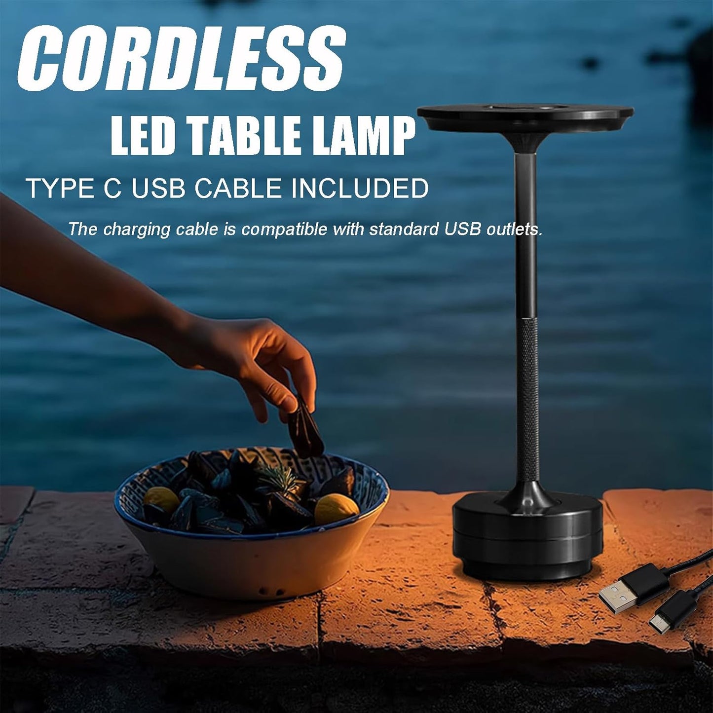 Cordless Rechargeable LED Table Lamp, 11.5 inches Modern Portable Desk Lamps 3 Colors Adjustable Brightness, 2600 mAh Battery Powered Table Light for Bar Restaurant Dining Golden 2Pcs