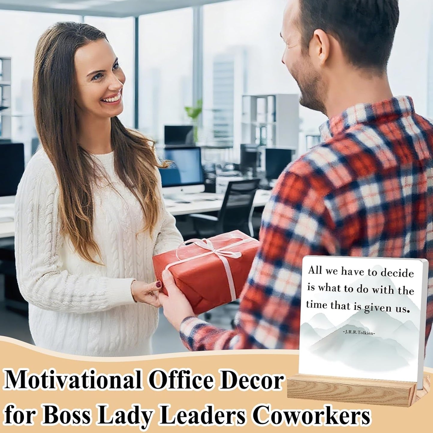 All We Have To Decide Is What To Do With The Time That Is Given Us Inspirational Office Desk Decor Motivational Appreciation Gifts Positive Encouragement Desk Sign for Cubicle Table Shelf