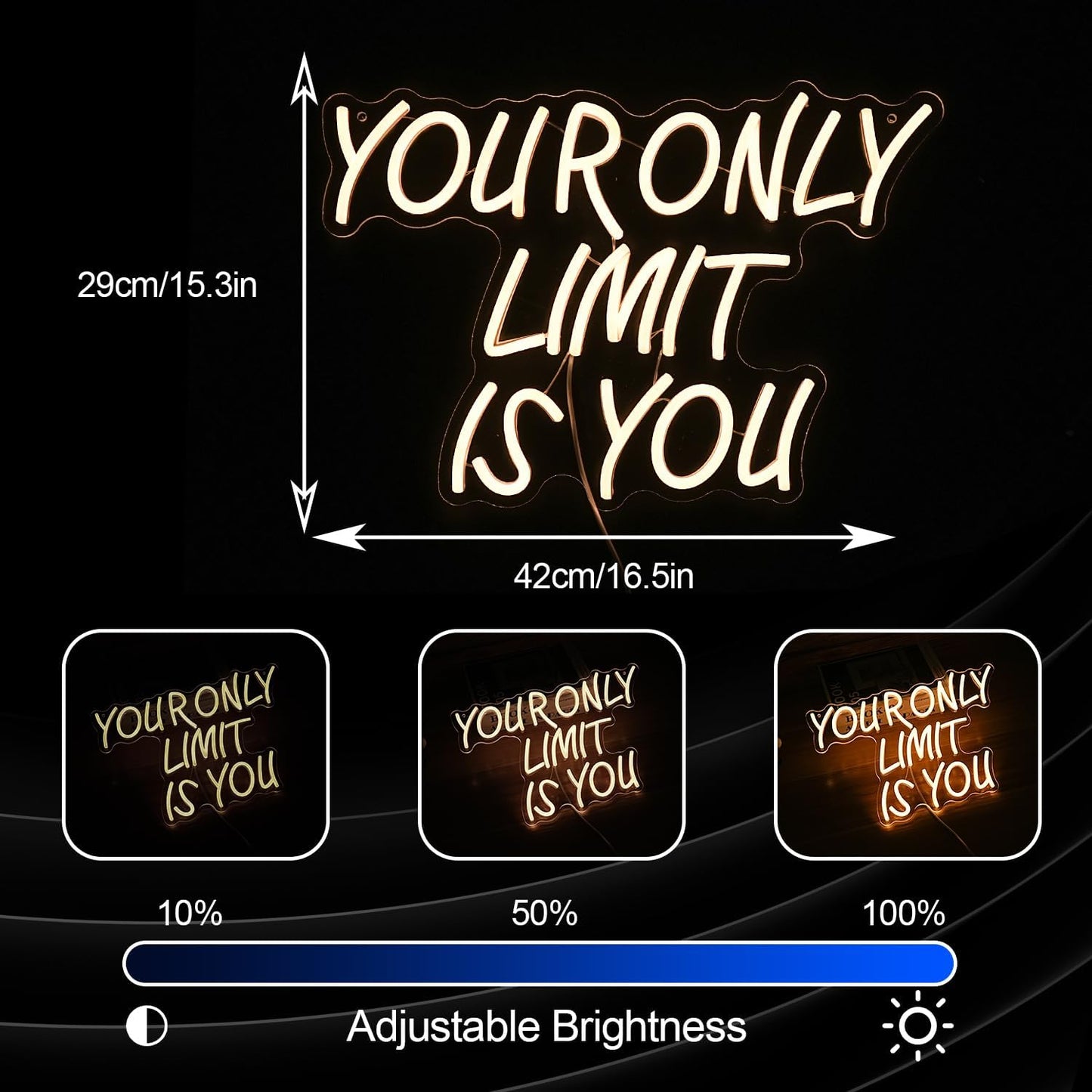 Your Only Limit Is You Neon Sign USB Powered Motivational Letters Neon Light Sign for Wall Decor Dimmable LED Warm White Positive Quote Light Up Sign for Classroom Bedroom Office Study Room