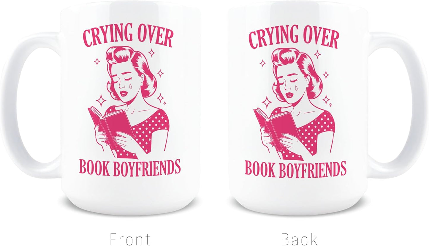 Hogg Crying Over Book Boyfriends Mug, 15 oz Ceramic Coffee Cup, Book Lovers Mugs for Women, Bookworm Coffee Cup, Library Themed Gifts, Gift for Librarians and Bookworms