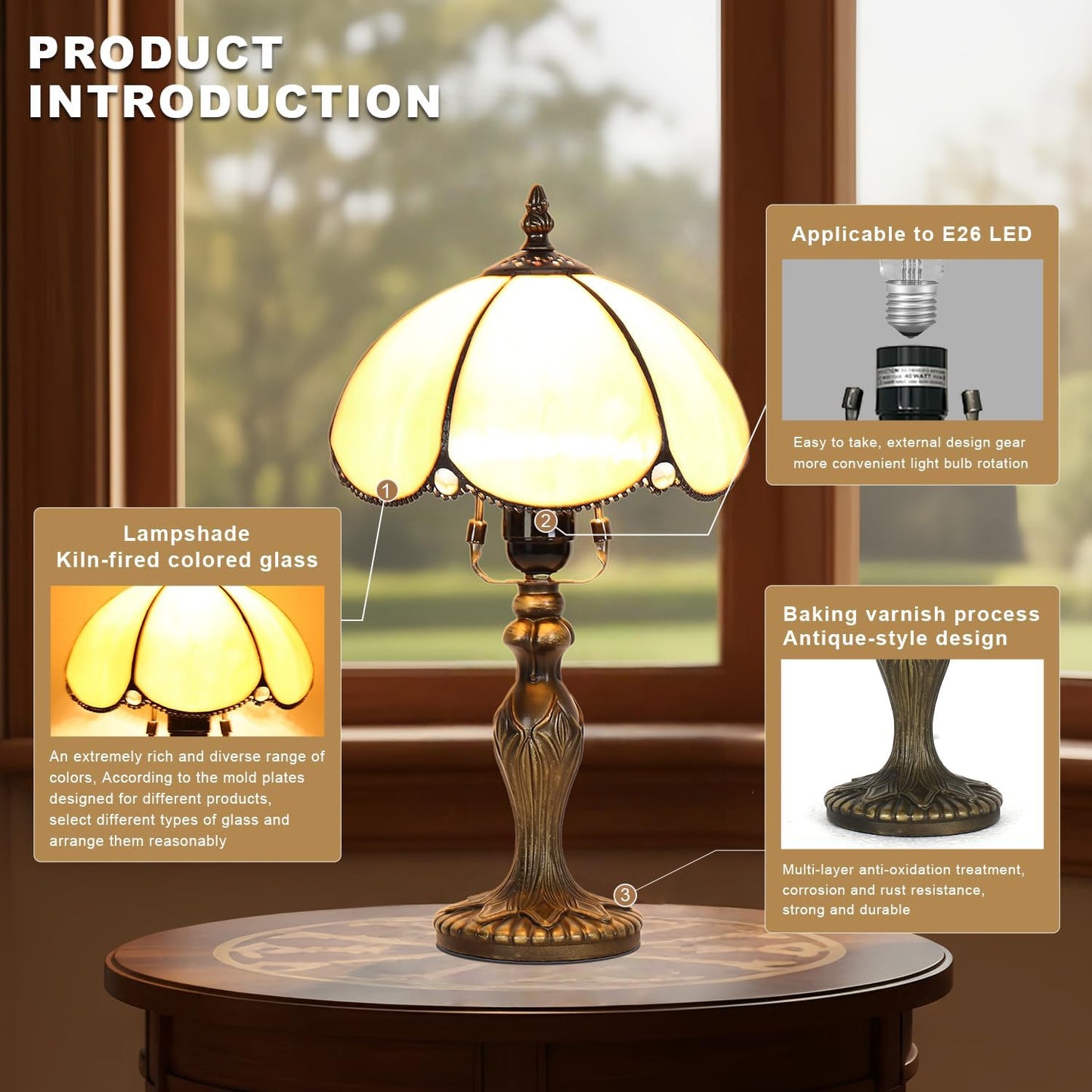 Tiffany Table Lamp, Stained Glass Lamp, Simple European Style, 8 Inch Small Night Light, for Bedroom Living Room Office
