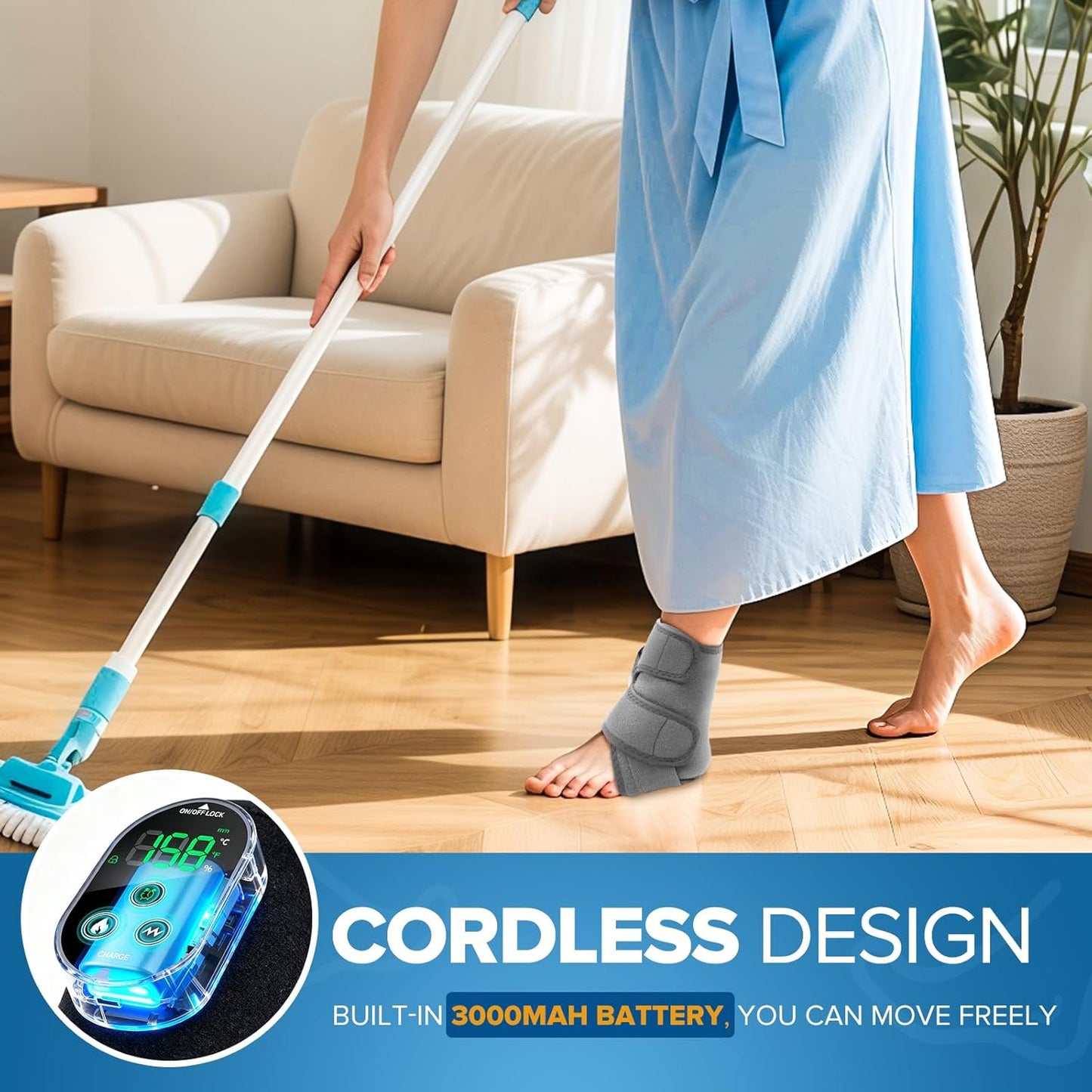 Cordless Foot and Ankle Massager for Pain Relief, Rechargeable Foot Massager for Neuropathy Ankle Heating Pad Wrap with Massage for Circulation, 6 Heat & 3 Vibration Levels, Auto Shut-Off (Grey)