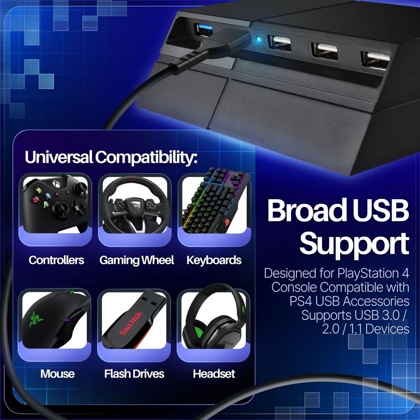 TNP 5 Port USB Hub for PS4 - USB 3.0/2.0 High-Speed Extender Adapter Accessories Expansion Hub Connector Splitter Expander for PlayStation 4 Gaming Console (Not for PS4 Slim, PS4 PRO)