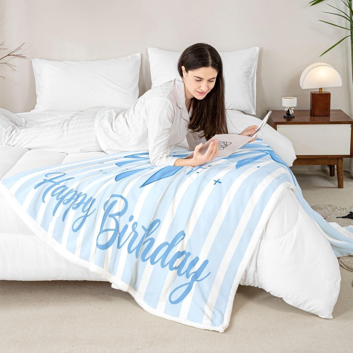 Feelyou Cute Bow Sherpa Throw Blanket for Couch Kawaii Bowknot Super Soft Cozy Fleece Princess Bowknot Blanket for Winter, Plush Throw Blue Bow Baby 30"x40" All Season