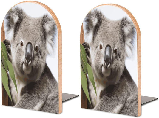 Koala Bear Bookend for Shelves Wooden Book End Large Size Sturdy Book Holders Stoppers with Metal Base for Bookshelves Slick Decorative Bookends Stands