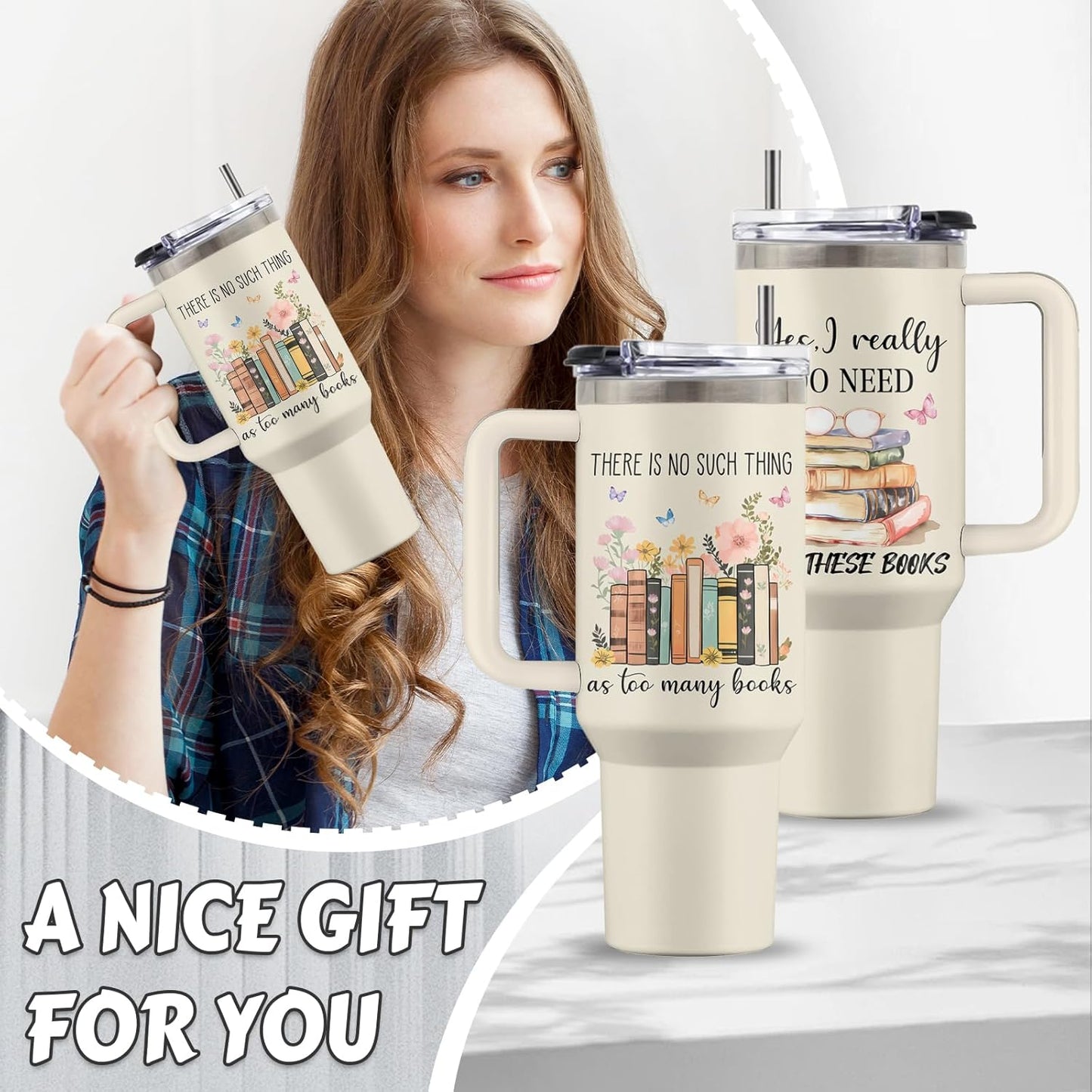 Book Lovers Gifts, 40 Oz Read Tumbler with Handle & Straw, Birthday Gift for Reading Lovers Readers, Reading Tumbler, Book Gift, Gifts for Thanksgiving Christmas, 1 PCS
