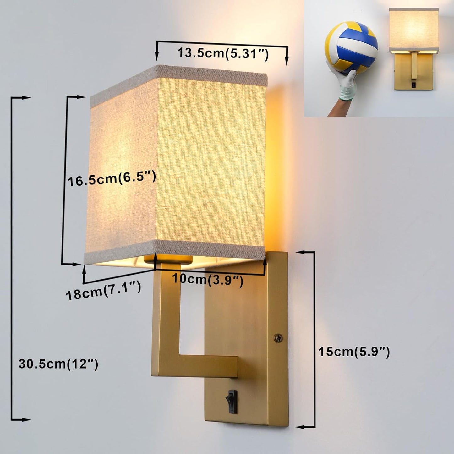Yosoan Linen Boho Fabric Wall Sconce with On Off Switch, 1-Light Brass Vanity Retro Hardwired Indoor Vintage Industrial Wall Mount Lamp Fixture Lighting for Bedside Living Room Stairwell(Antique)