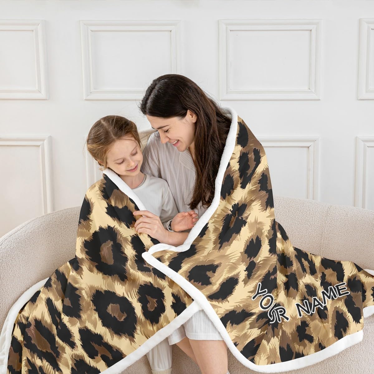 Custom Name Black Brown Leopard Print Blanket 50"x60" Women Cheetah Print Throw Blanket,Africa Big Cat Leopard Spot Fleece Blanket Wild Animal Hide Bed Blanket,Africa Wild Animal Theme Sofa Decor
