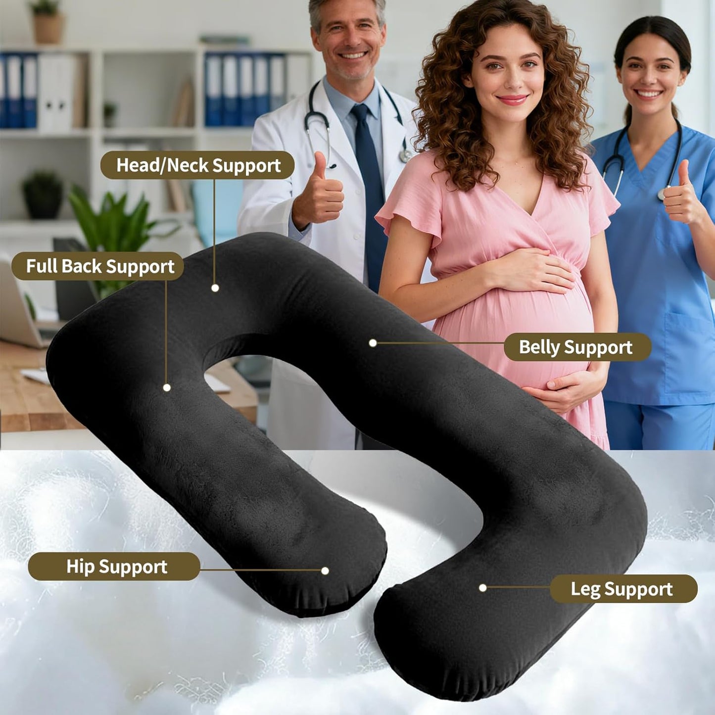Pregnancy Pillow, G-Shape Full Body Pillow, Maternity Pillow for Side Sleeper, Pregnancy Body Pillow for Pregnant Women Suppor, Hip Relief with Washable Cover (Black)