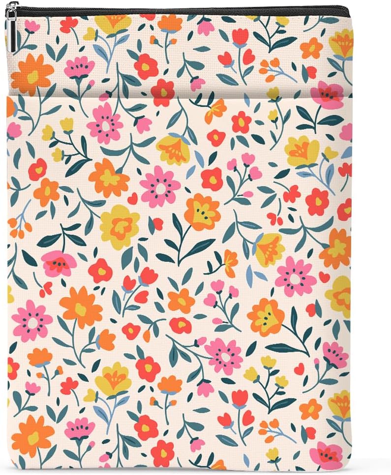 Book Sleeve Book Protector Book Pouch Book Lovers Gifts Bookish Gifts Book Cover with Zipper for Hardcover Paperback Washable Wildfloral Printed Gift Bag for Women Teacher Birthday, BookCover