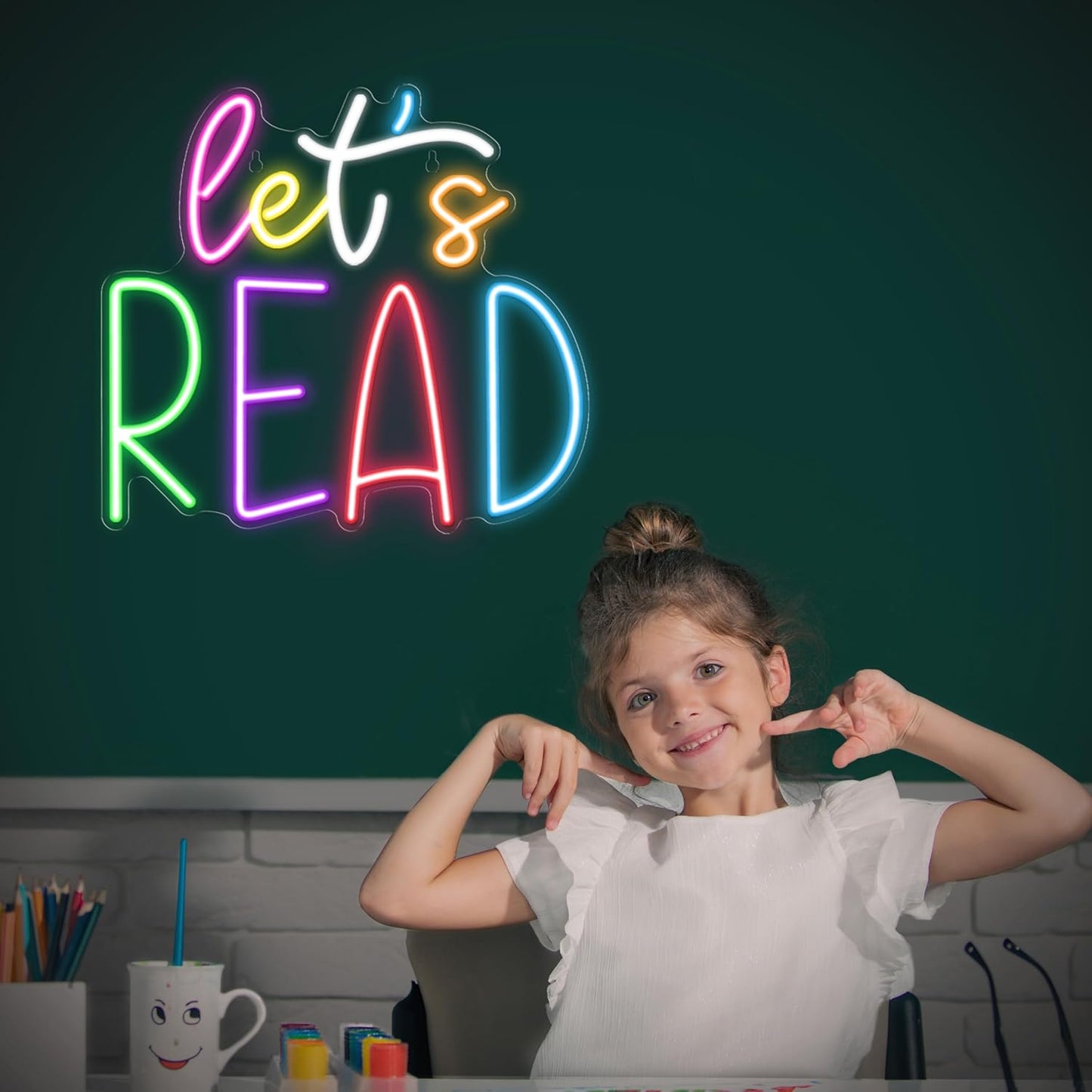 Kavaas Let's Read Neon Sign Reading Corner LED Light Neon Signs for Library Classroom Book Club Wall Decor -Best Back to School Gifts for Teens Kids