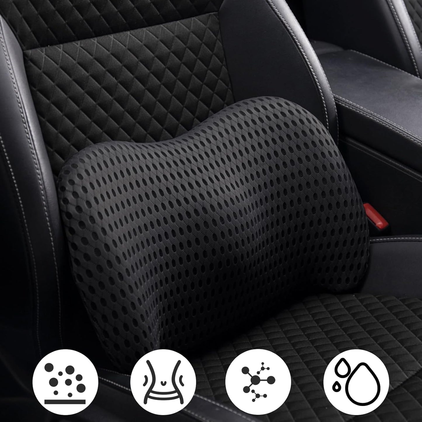 Lumbar Support Pillow with Adjustable Straps for Lower Back Pain Relief. Memory Foam Lumbar Support Pillow for Car, Bed, Office Chair, Gaming Chair, Recliner, Improves Posture Black