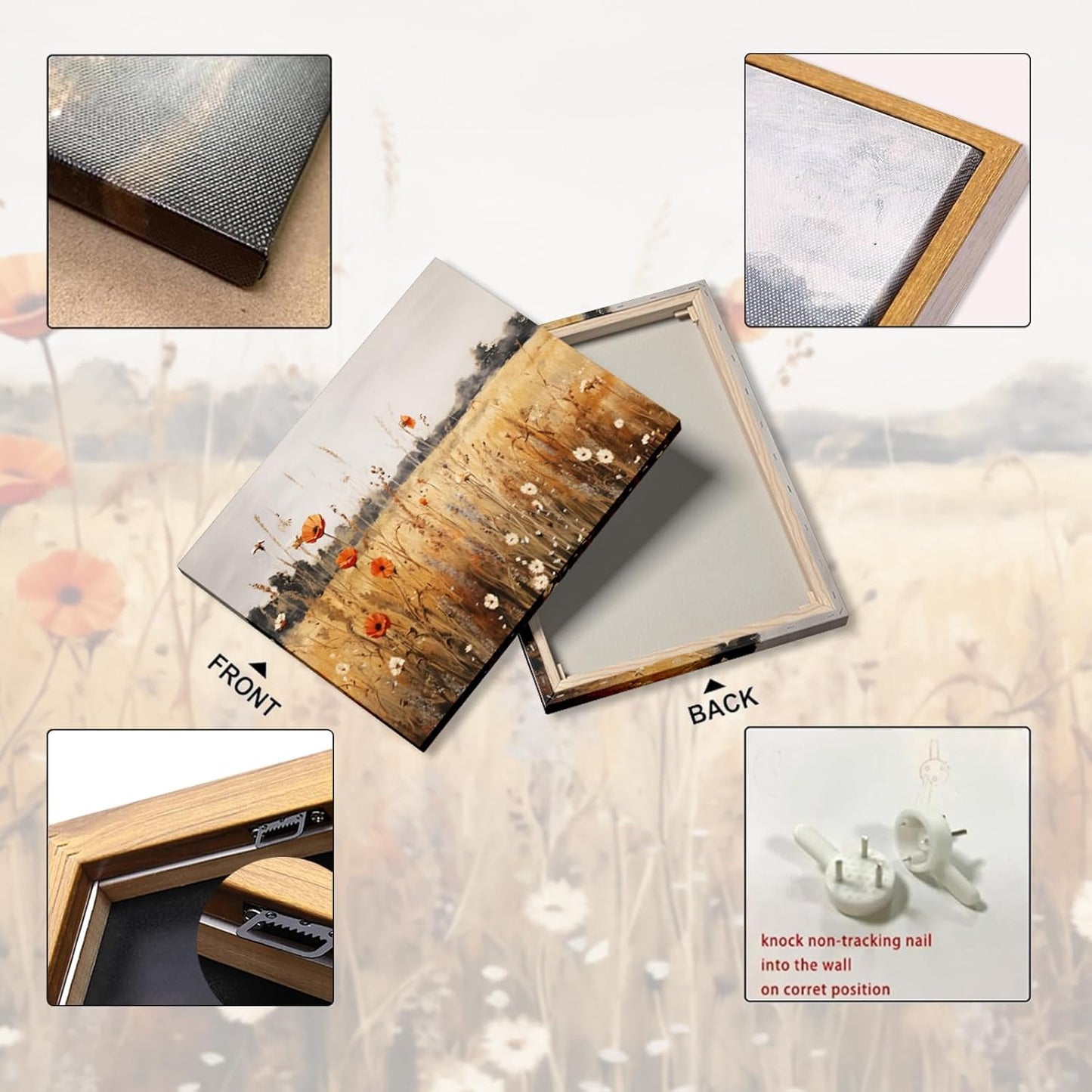 Aroutde Framed Fall Wildflowers Canvas Wall Art Vintage Autumn Flowers Wall Decor Nature Scenery Canvas Prints Landscape Artwork for Gallery Office Living Room Bedroom 18''x10''