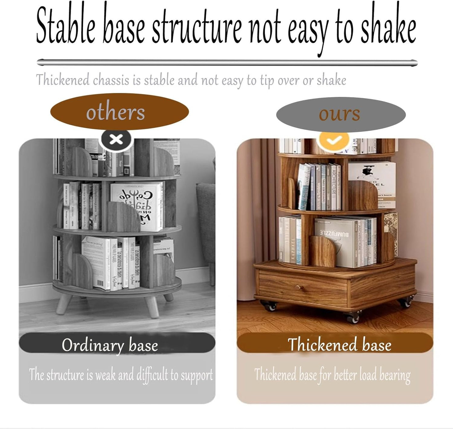 4/5 Tier Round Rotating Bookshelf 360° Spinning Bookshelf Tower Movable Floorstanding Bookcase With Wheels，spinning Storage Tower Corner Bookshelf For Small Space For Bedroom, Living Room(Walnut,4tier