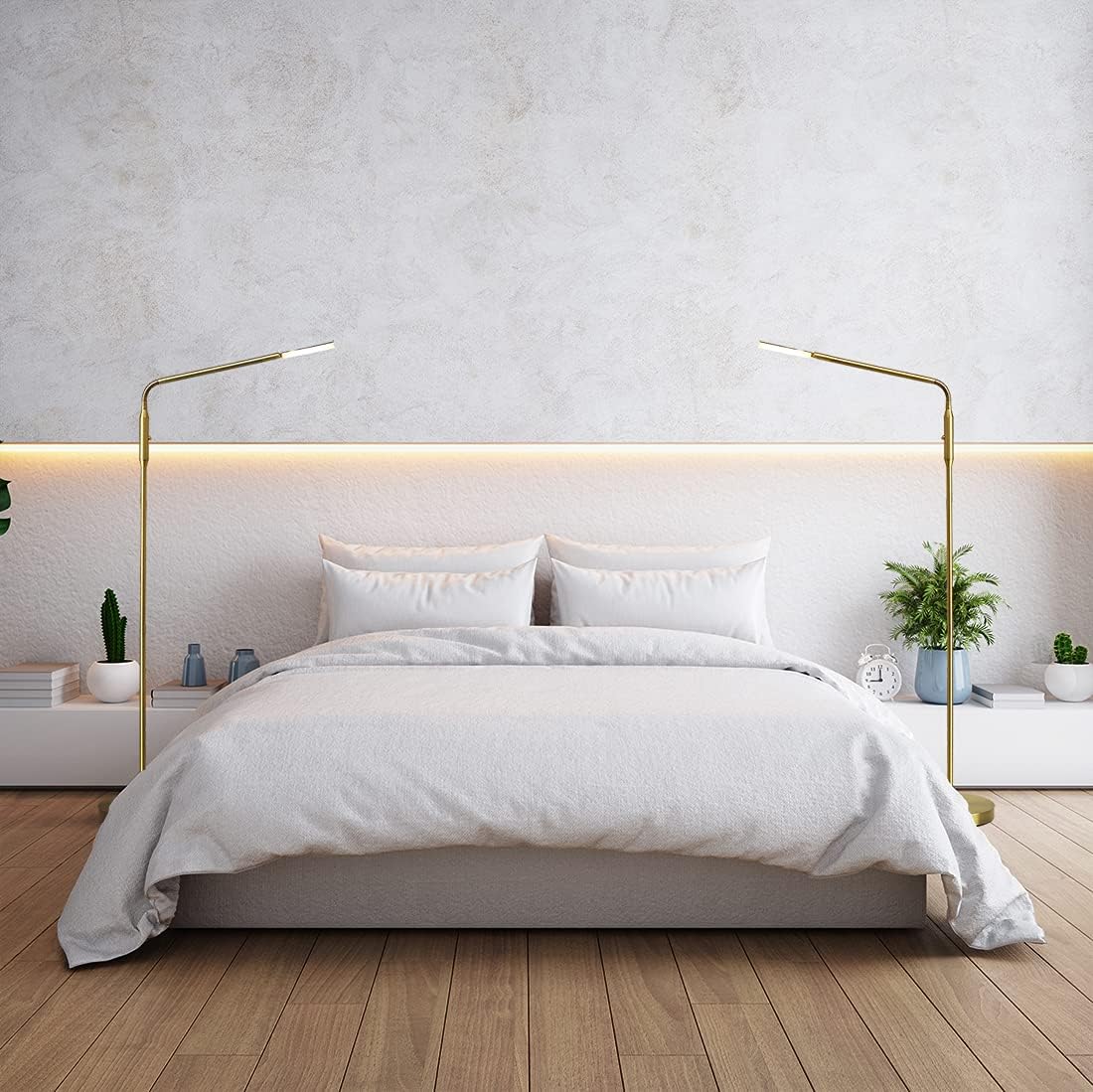 O’Bright Moon - Dimmable LED Floor Lamp, Adjustable Color Temperature for Bedside Reading, Work Light, Art/Crafting Light, Sewing, 360° Flexible Gooseneck, Rotatable Lighting, Antique Brass