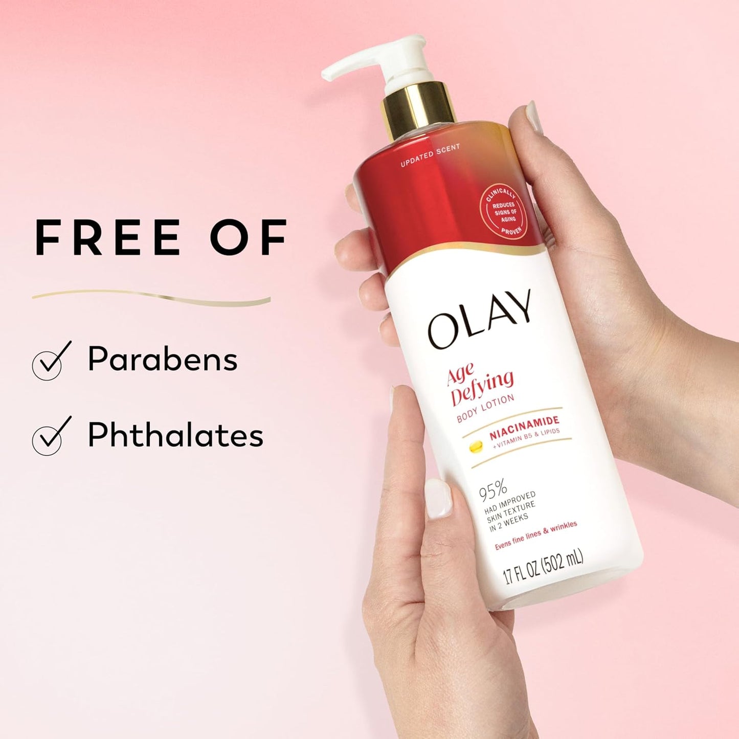 Olay Body Lotion for Women, Age Defying with Niacinamide Serum, Visibly Reduce Signs of Skin Aging, 24hr Moisture & Hydration, Fast Absorbing Formula, Vitamin B3 Complex, For All Skin Types, 17 fl oz
