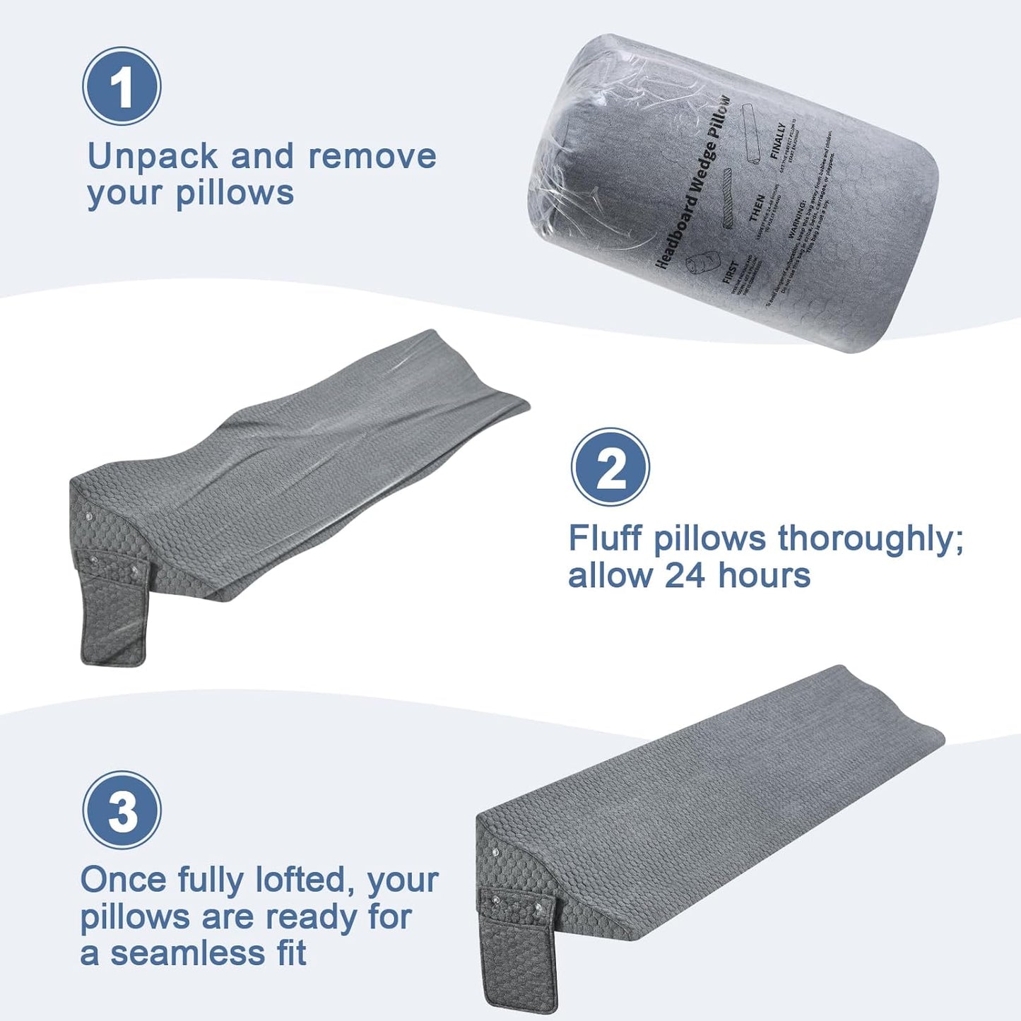 Yojoker Queen Size Bed Wedge Pillow for Headboard Gap, Wedge Pillow Headboard with Side Pockets and Wave Contour, High-Density Foam Bed Gap Filler (0-6"), 60x10x6 Inch, Gray
