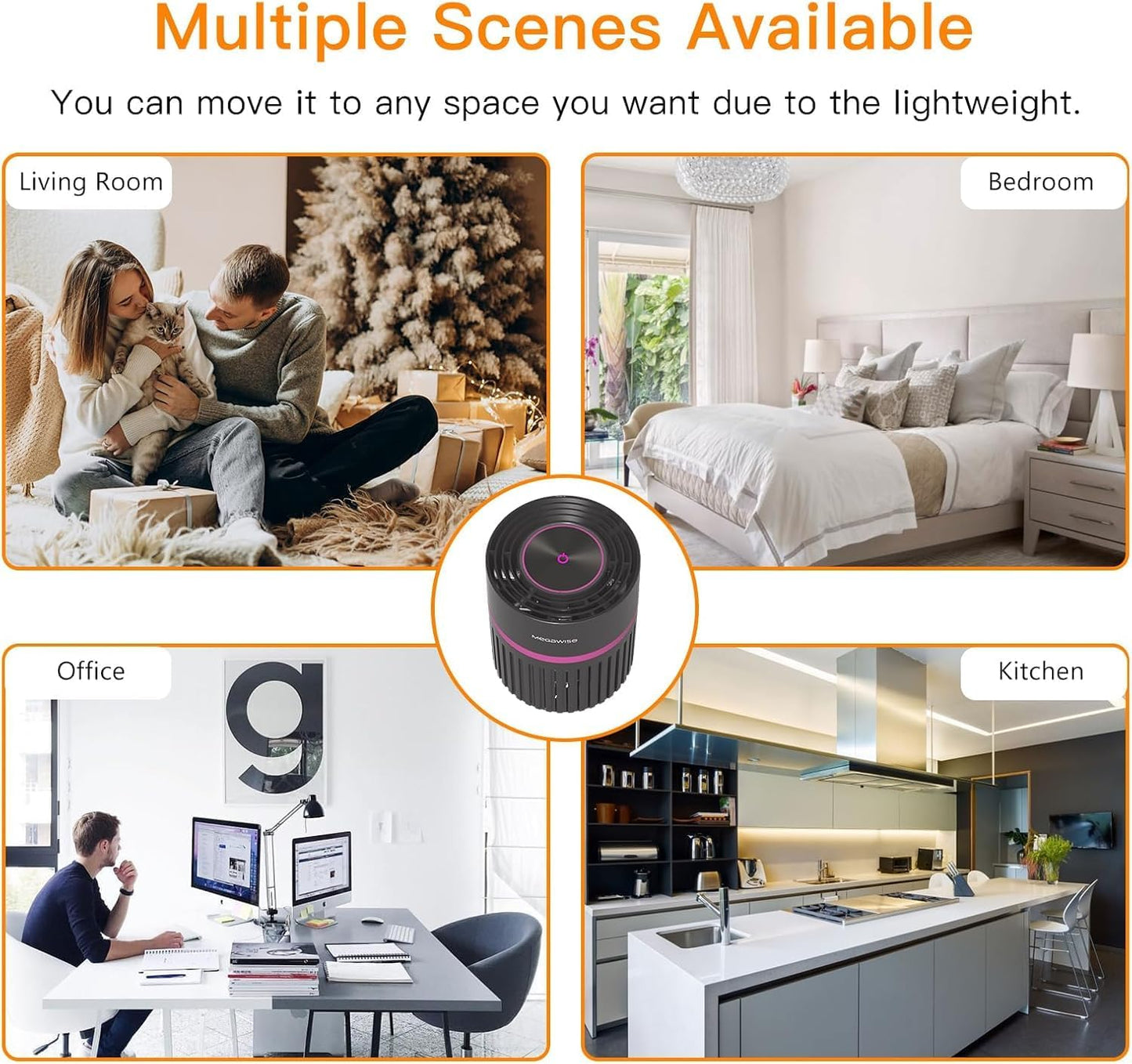 MEGAWISE Home air purifier, True HEPA & Activated Carbon for Odors Pets Smoke, for Home up to 215 sq ft, Auto Mode, Air Quality Monitor