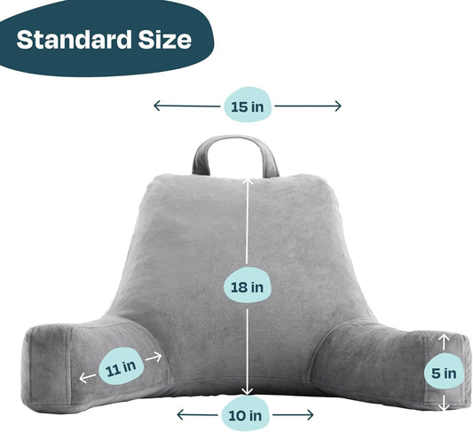 Linenspa Reading Pillow with Shredded Memory Foam- Back Pillow for Sitting in Bed, Reading, Gaming, Watching TV – Chair with Arms, Dorm Room Essentials, Stone