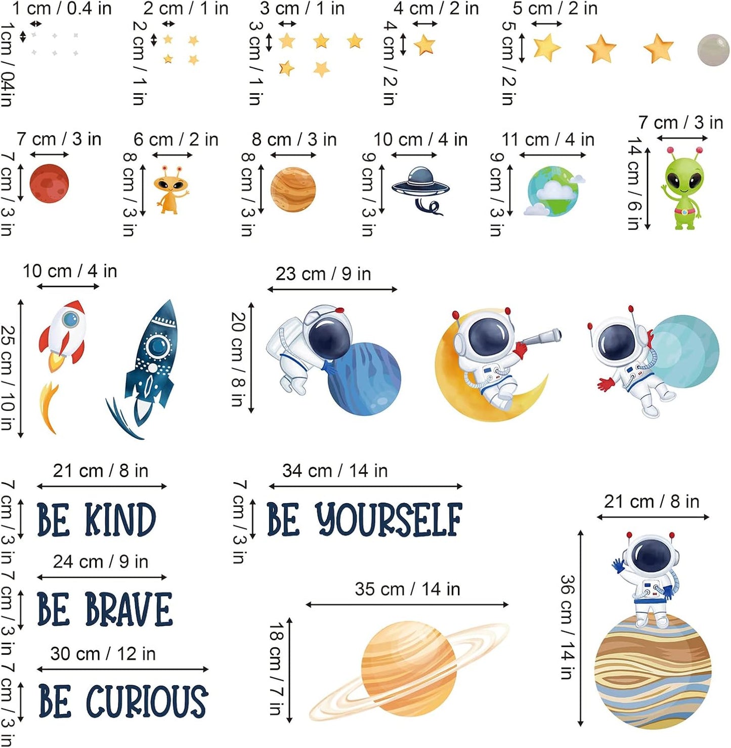 wondever Planets Outer Space Wall Stickers Be Kind Be Brave Inspirational Quote Astronaut Peel and Stick Wall Art Decals for Baby Nursery Kids Bedroom Playroom