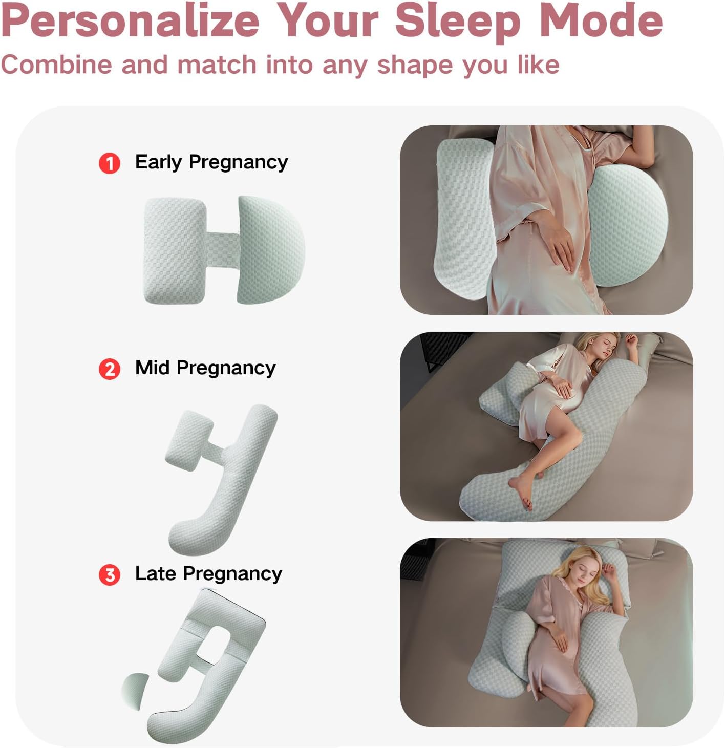 Pregnancy Pillow for Sleeping, Full Body Maternity Pillow with Removable Cover, Detachable U-Shape Pregnancy Body Pillow Support for Head, Back, Neck, Legs, HIPS, Belly for Side Sleeper, Green