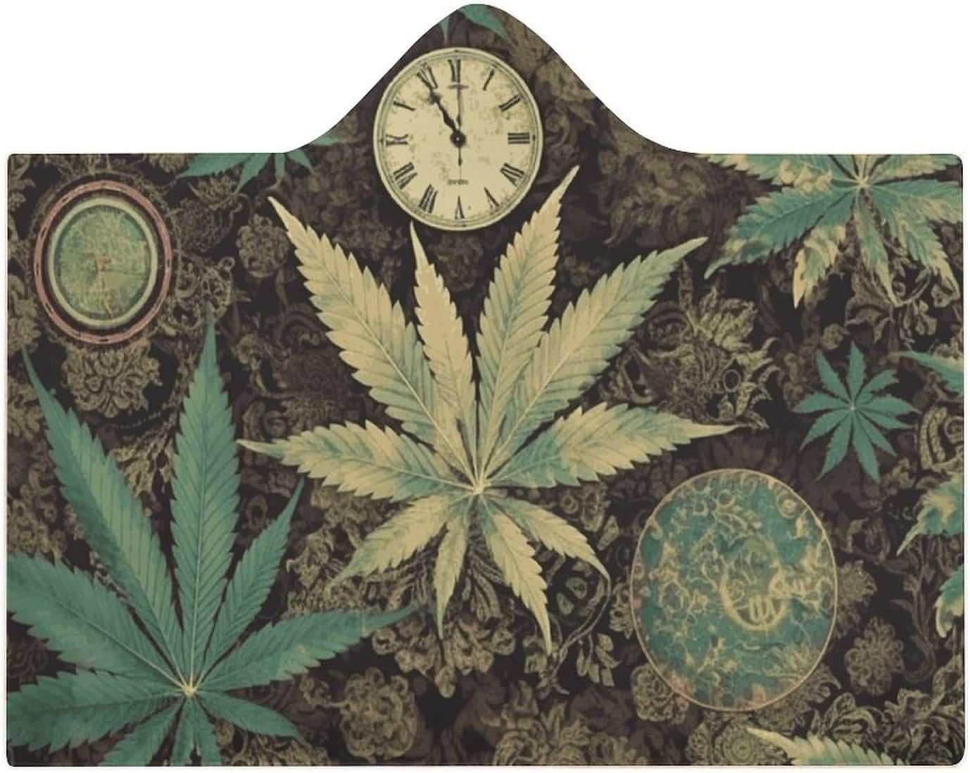 A Puff in Time Weed Marijuana Wearable Hoodie Blanket for Women Men Fleece Blanket with Hood Oversized Warm Cozy Gifts