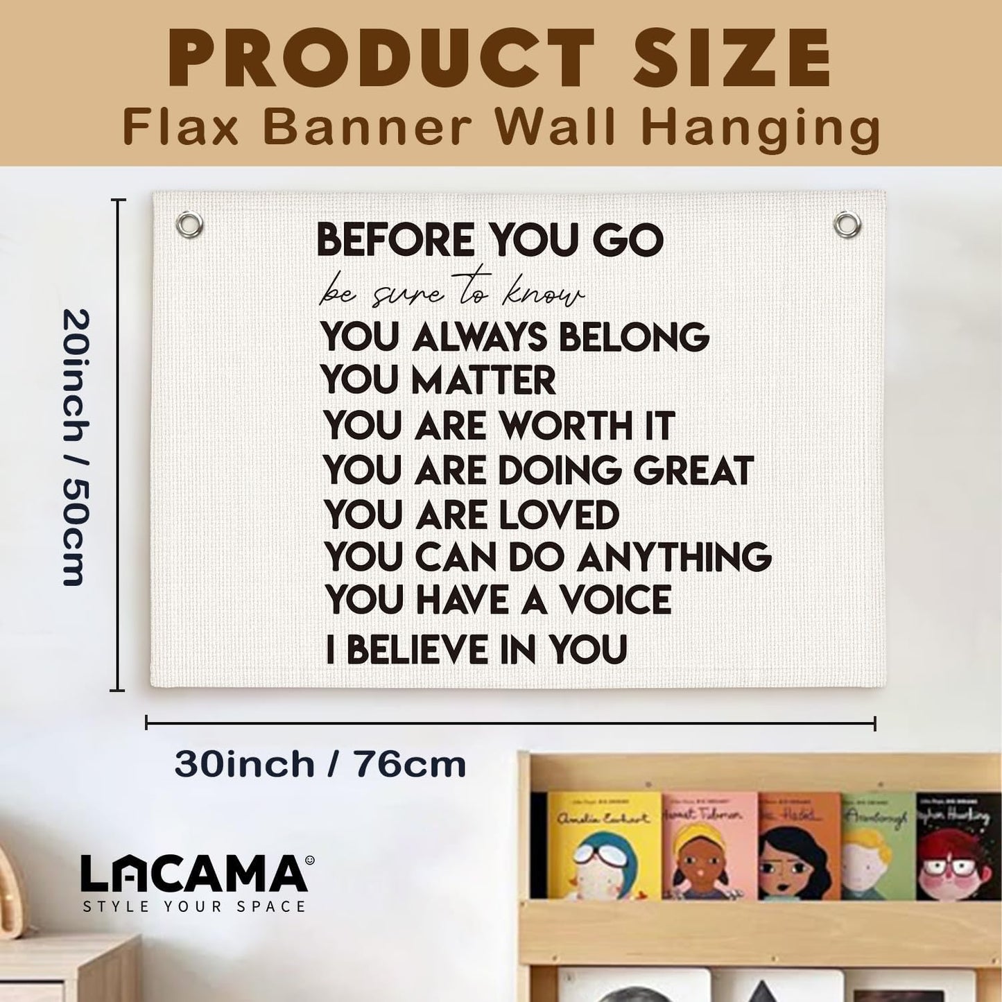 Lacama Mental Health Positive Affirmations Inspirational Wall Art for Classroom Therapist Office Decor, Inspirational Wall Hanging Banner Decor for Kids Teen Room Bedroom Playroom 30x20 Inch