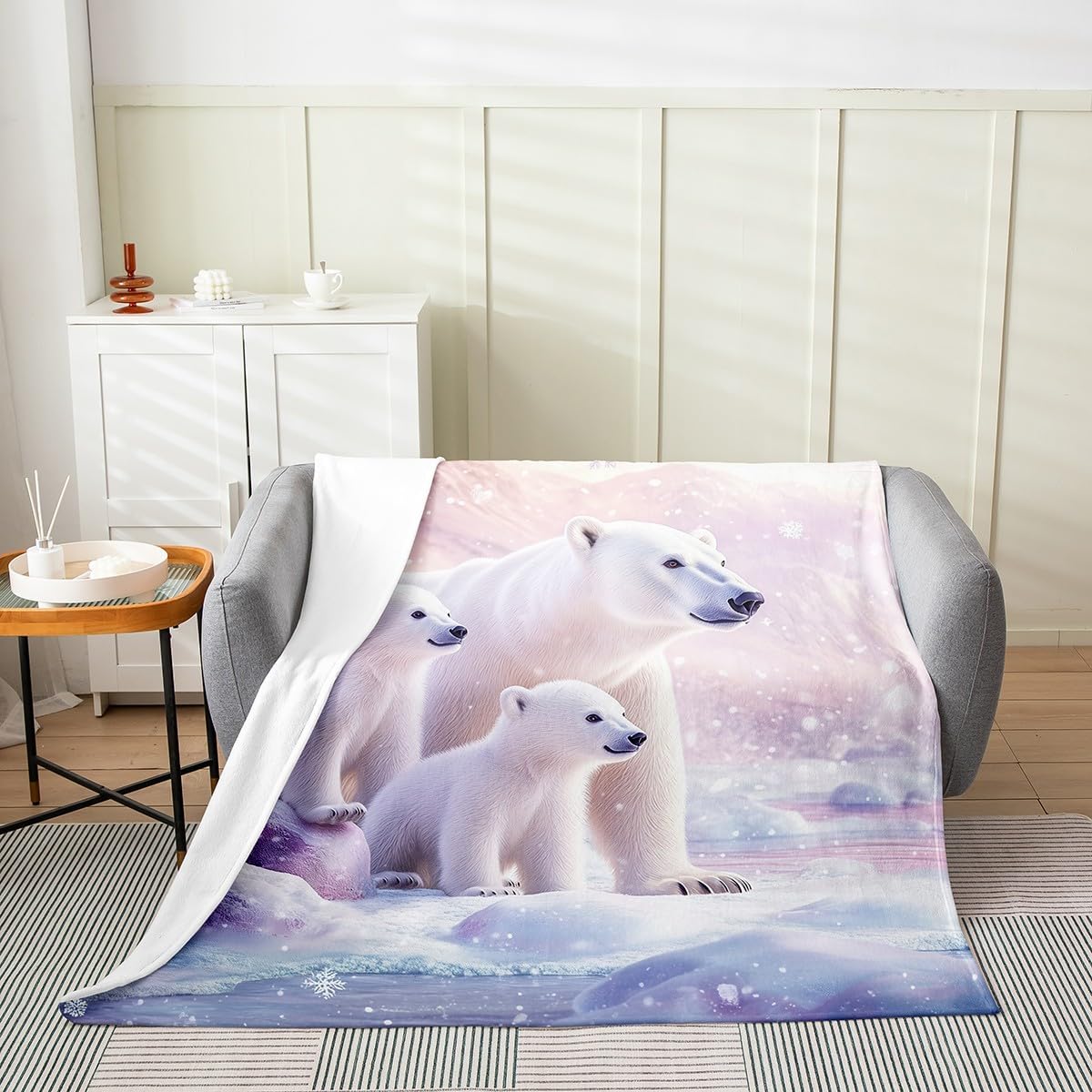 Erosebrida Polar Bears Throw Blanket Throw 50X60, Glaciers Snow Mountains Warm Fleece Blanket, Cute Pattern Print Luxury Fuzzy Blanket, Wildlife Bear Soft Lightweight Blanket, Childlike Bed Blanket