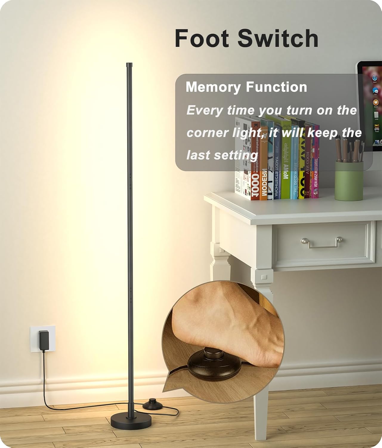 Corner Lamp, Minimalist LED Lamp with Remote Control, Dimmable Corner Light, Corner Floor Lamp Perfect for Living Room, Bedroom, Home Office, 7 Color Temperature 3000K-6000K (Black, 1 Pack)